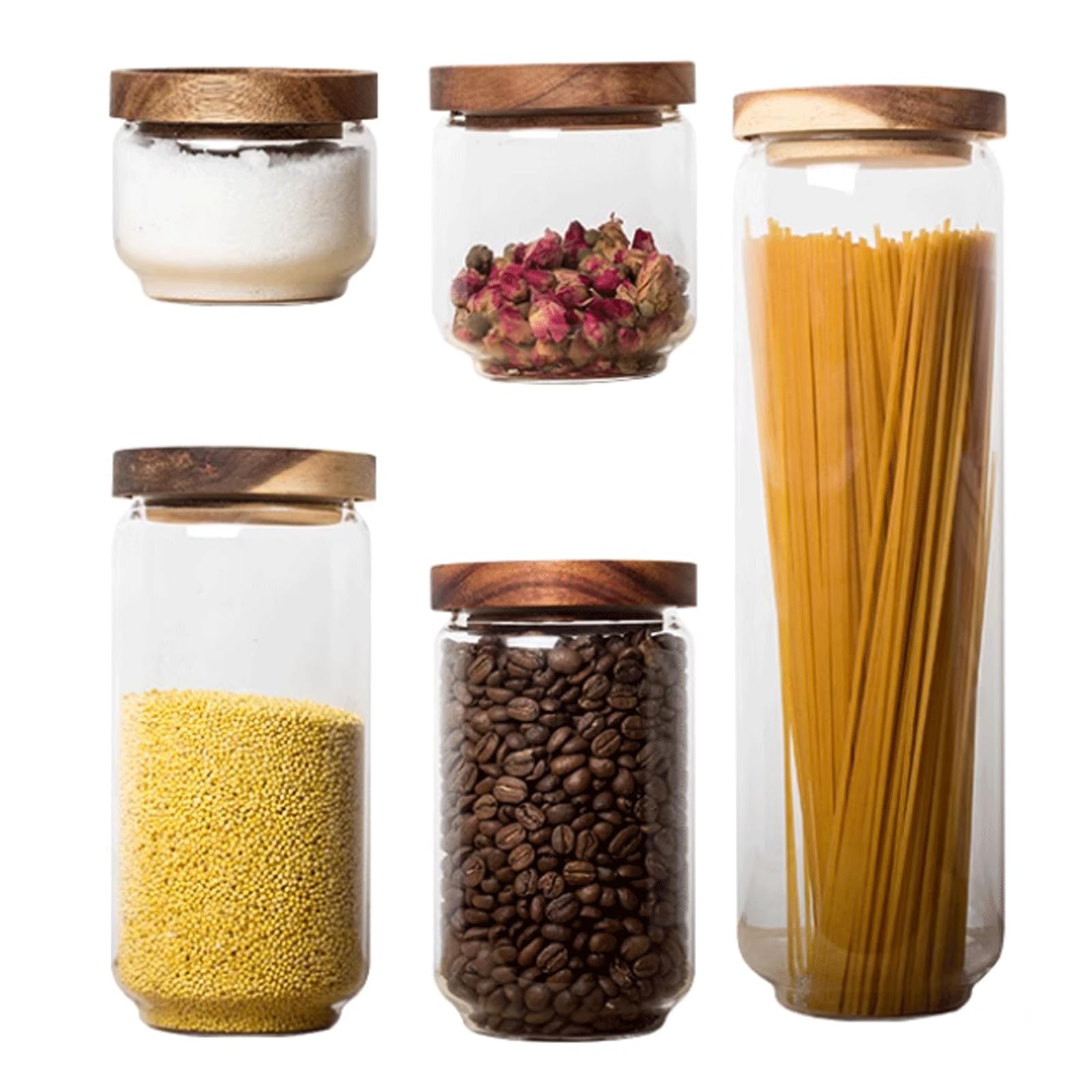 Barattolo di stoccaggio, barattolo di tè Contenitore di farina di vetro Contenitori for alimenti Barattolo di tè con coperchio in legno Contenitore for cereali Bottiglia sigillata for biscotti Baratto