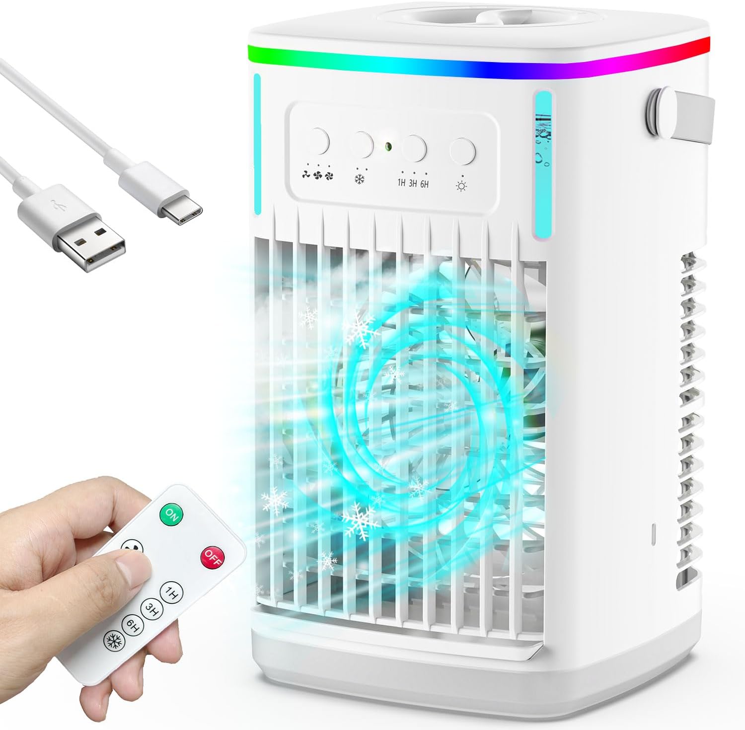 KEDESY Portable Air Conditioners Fan, Small Portable AC Unit with Remote, 1500ml Tank, 1-6H Timer, 3 Wind Speeds, Personal Mini Air Conditioner with Humidifier for Bedroom Office (White)