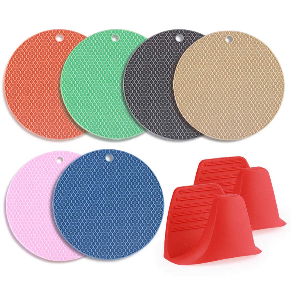 placemats, High Temperature Resistant Silicone Anti-Scald Bowl Pot Pan Plate Coaster-Insulated Clip * 2 + Insulated Pad 6