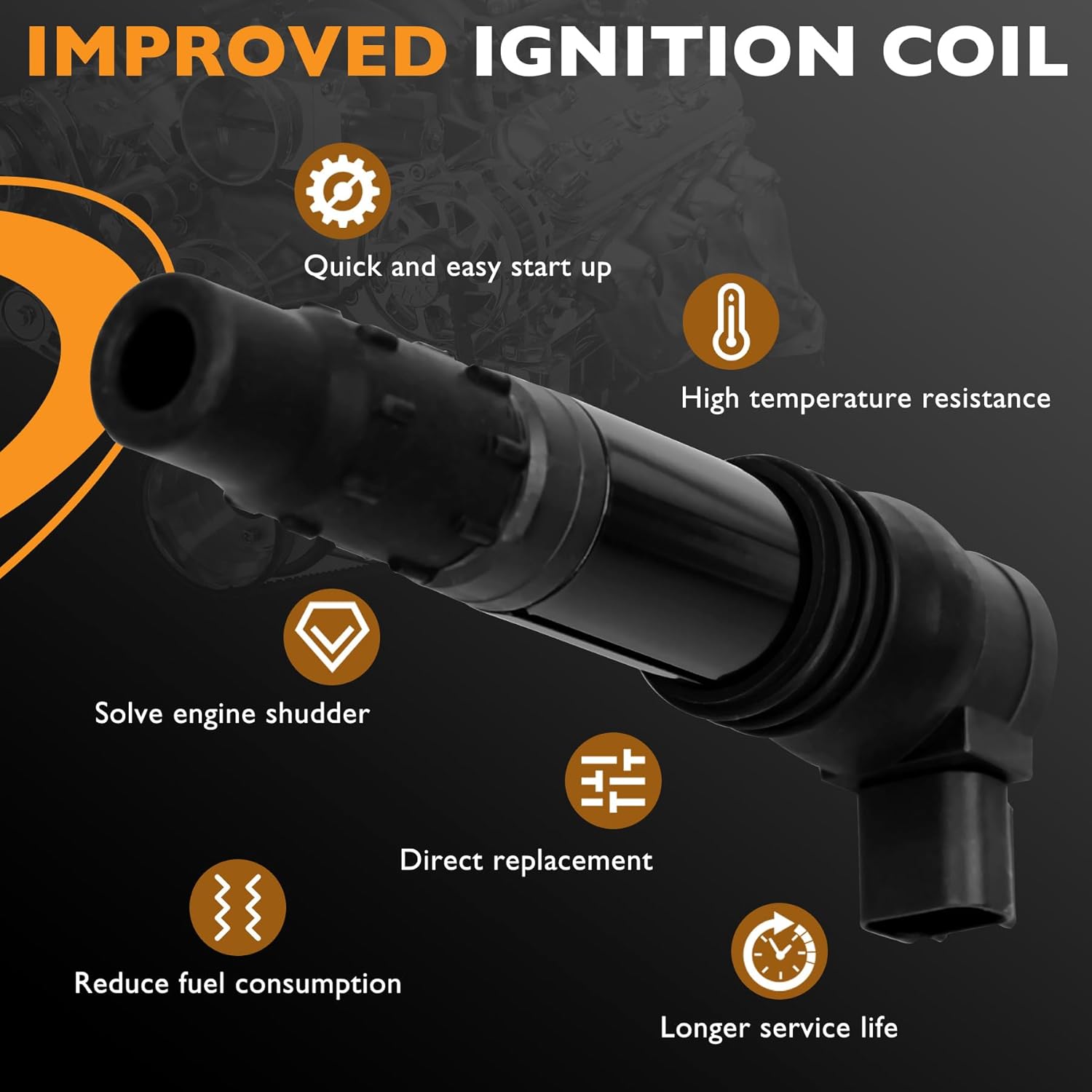 HQPASFY F6T547 Ignition Coils Set of 4 Compatible with Suzuki Hayabusa GSX1300R 1300R 1999-2009 2011 2012 Replace# 129700-4400, 33410-35F10