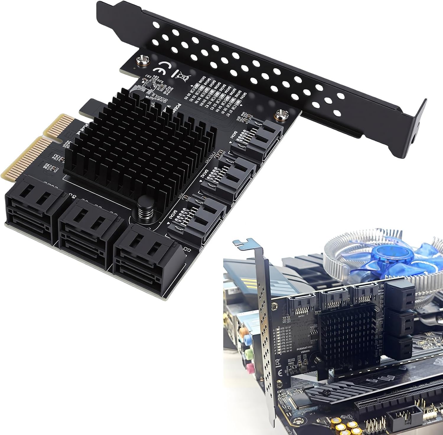 Sanpyl PCIE 4X to 9 Port Serial ATA3.0 Expansion Card, 6Gbps PCI Express Expansion Card with PCI E GEN3 Slot, Plug and Play