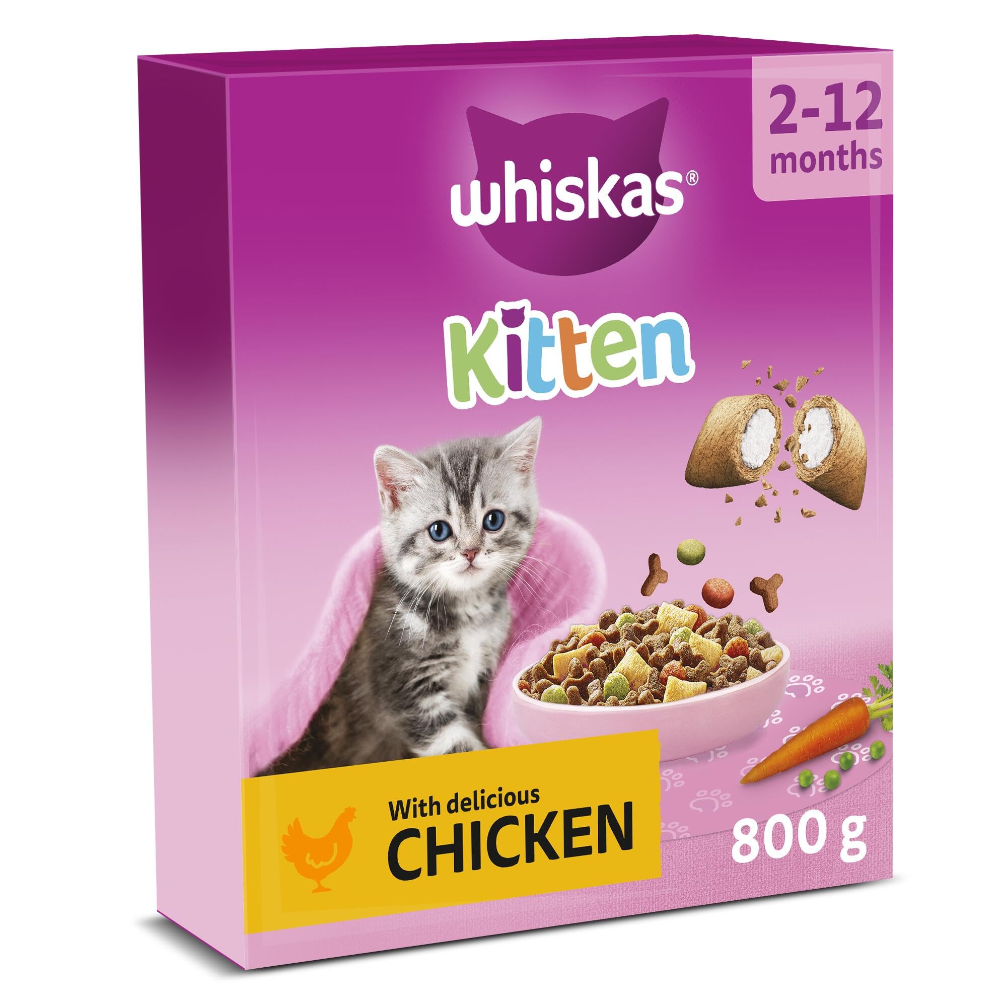 WHISKAS Junior Dry Cat Food 800g with Chicken (Pack of 5)