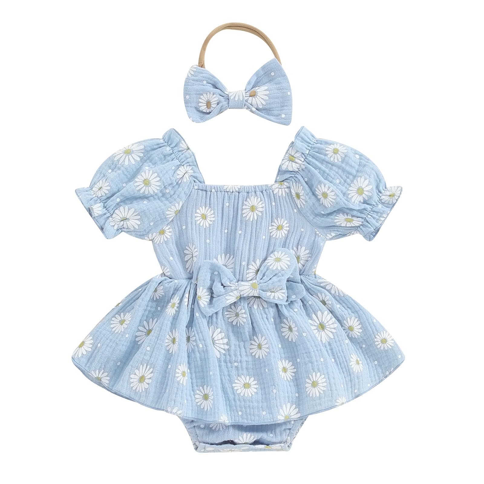 MA&BABYBaby Girls Floral Cotton Leotard Romper Newborn Daisy Playsuits Ruffled Sleeve Onesie Infant Jumpsuit Clothes Headband