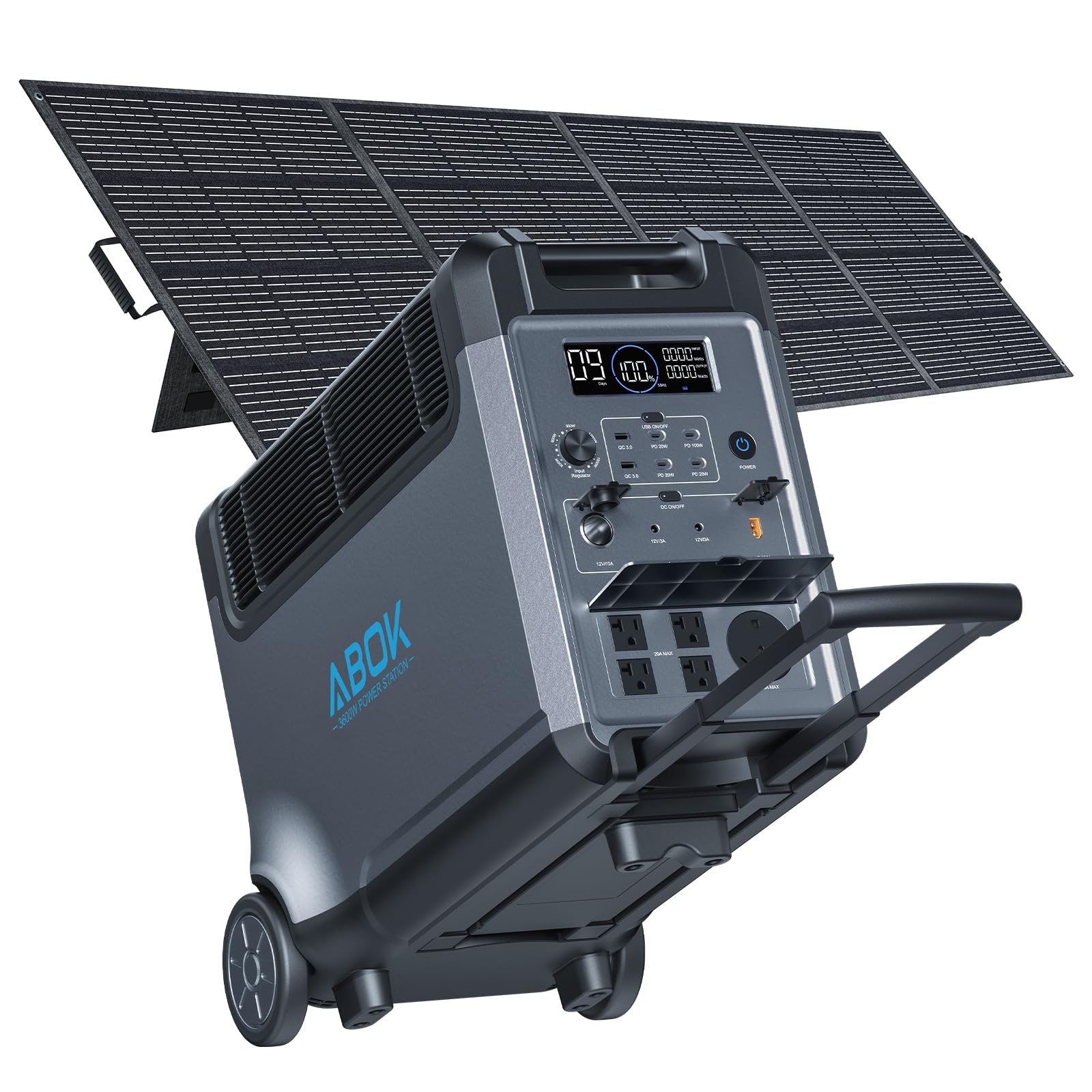 3840Wh ABOK Ark3600 Solar Generator Kit with 400W Solar Panels 2000W Max Solar Input Electric 3600W Power Station
