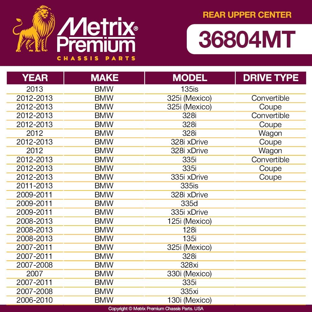 Metrix Premium Chassis Parts - Rear Upper Center Control Arm Fits 13 BMW 135is, 12-13 325i (Mexico), 12-13 328i, 09-13 328i xDrive, 12-13 335i, 12-13 335i xDrive, 11-13 335is, RK640189, Made in Europe
