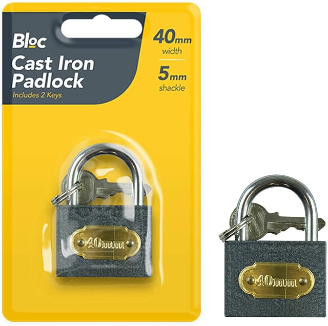 AKH® Heavy Duty CAST Iron Padlock | 40MM | 2 Keys | Outdoor Safety Security Shackle |