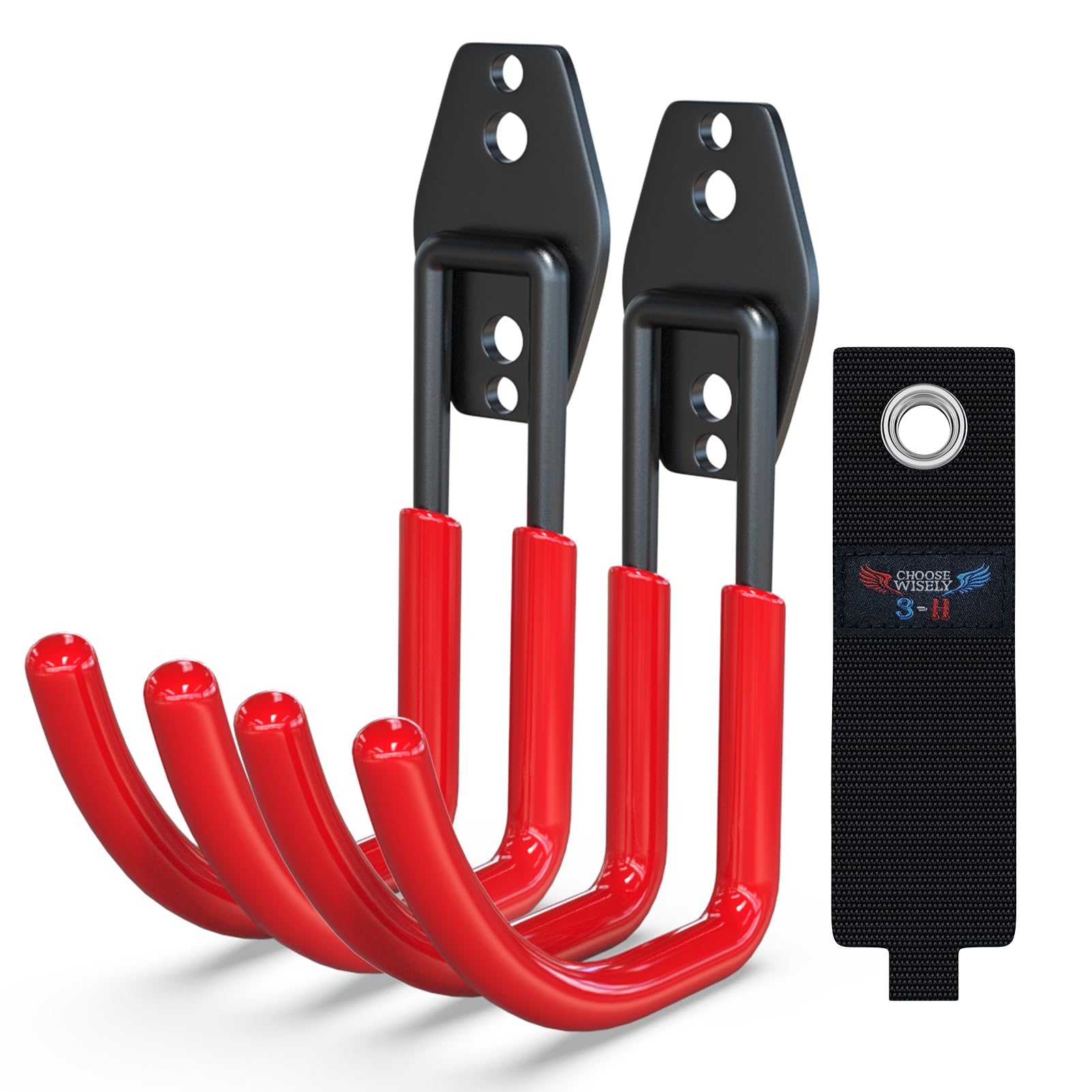 3-H Garage Wall Hooks 8 Pack,Garage Hooks for Hanging,Organizer for Garden,Lawn,Yard Tools,Chairs,Ladders,WeedEater,Shovel,Blower(Red)