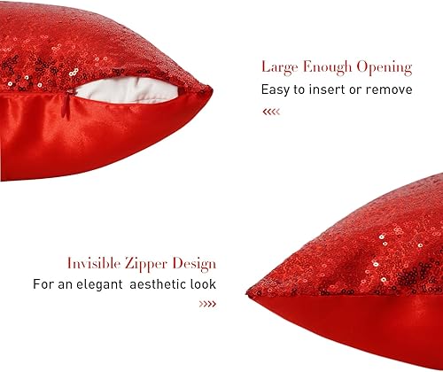 Miniatura 3 de SquarePie Juego de 4 fundas de almohada de lentejuelas, 18 x 18 pulgadas, fundas de almohada decorativas rojas, fundas de cojín cuadradas brillantes