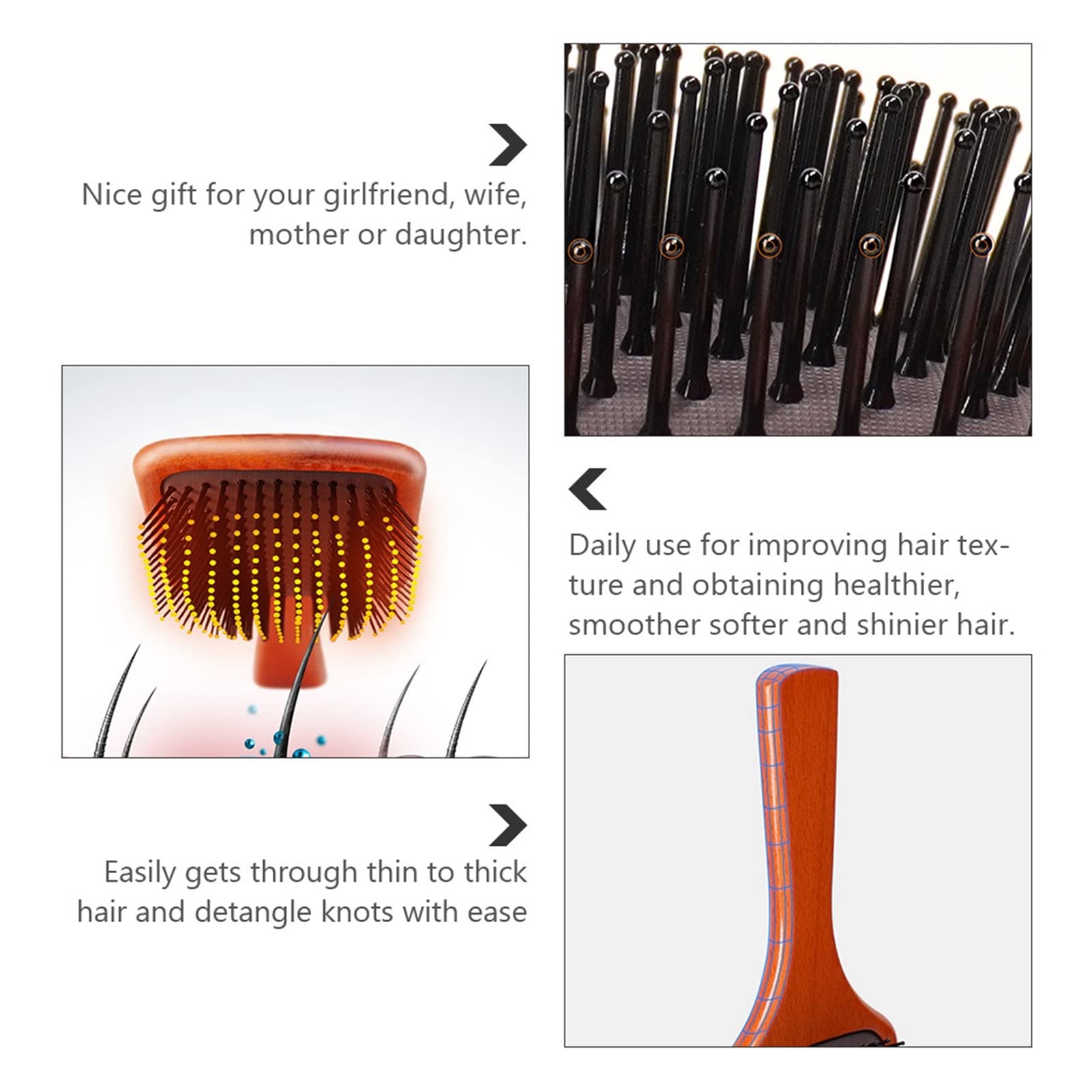 2pcs Coussin d'air Peigne à Coiffure Brosse démêlant Peigne en Bois Peigne en Bois (Color : Brown)