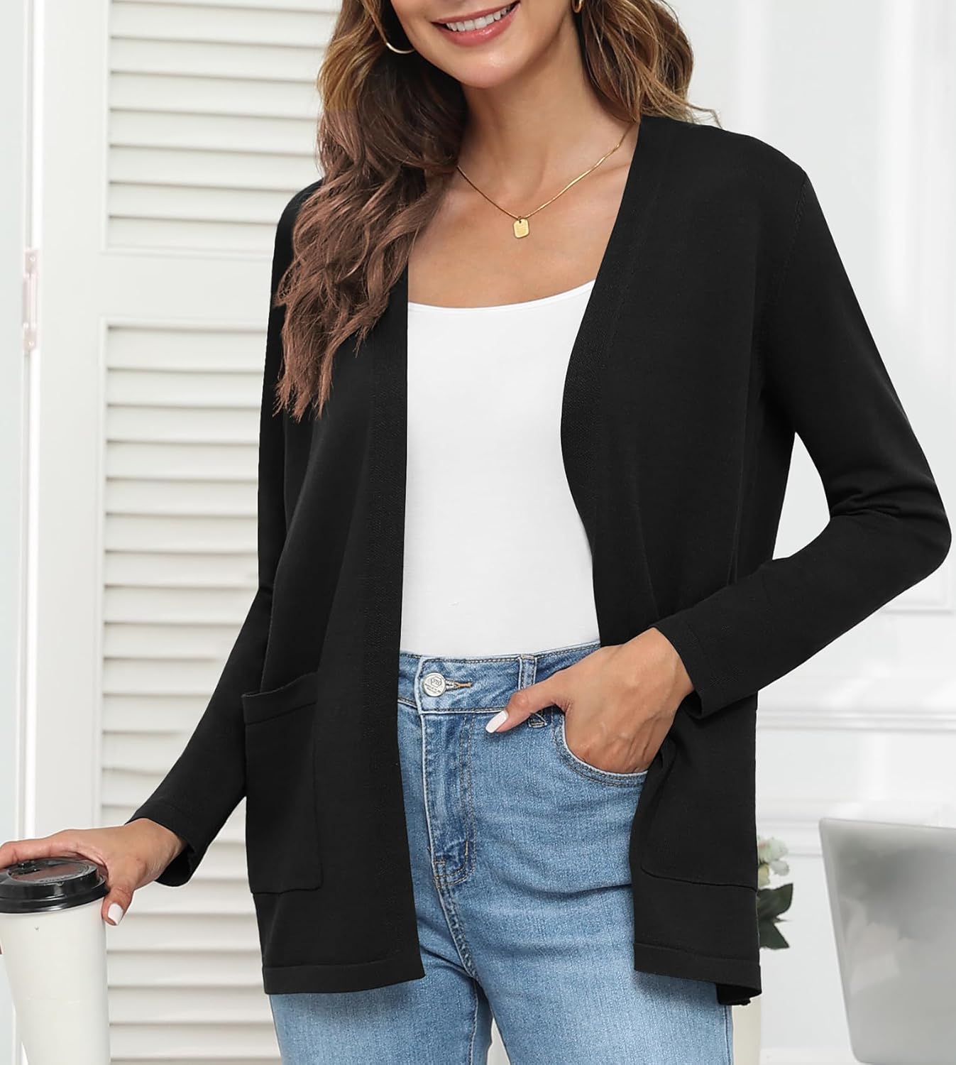 Women Lightweight Cardigan Sweaters with Pocket Open Front Breathable Cardigans - Image 3