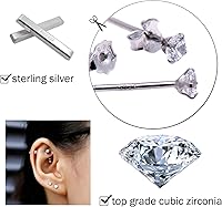 Vista 6 de Pendientes de tuerca de 3 mm con circonita cúbica pequeña y diamantes de plata de ley para perforación