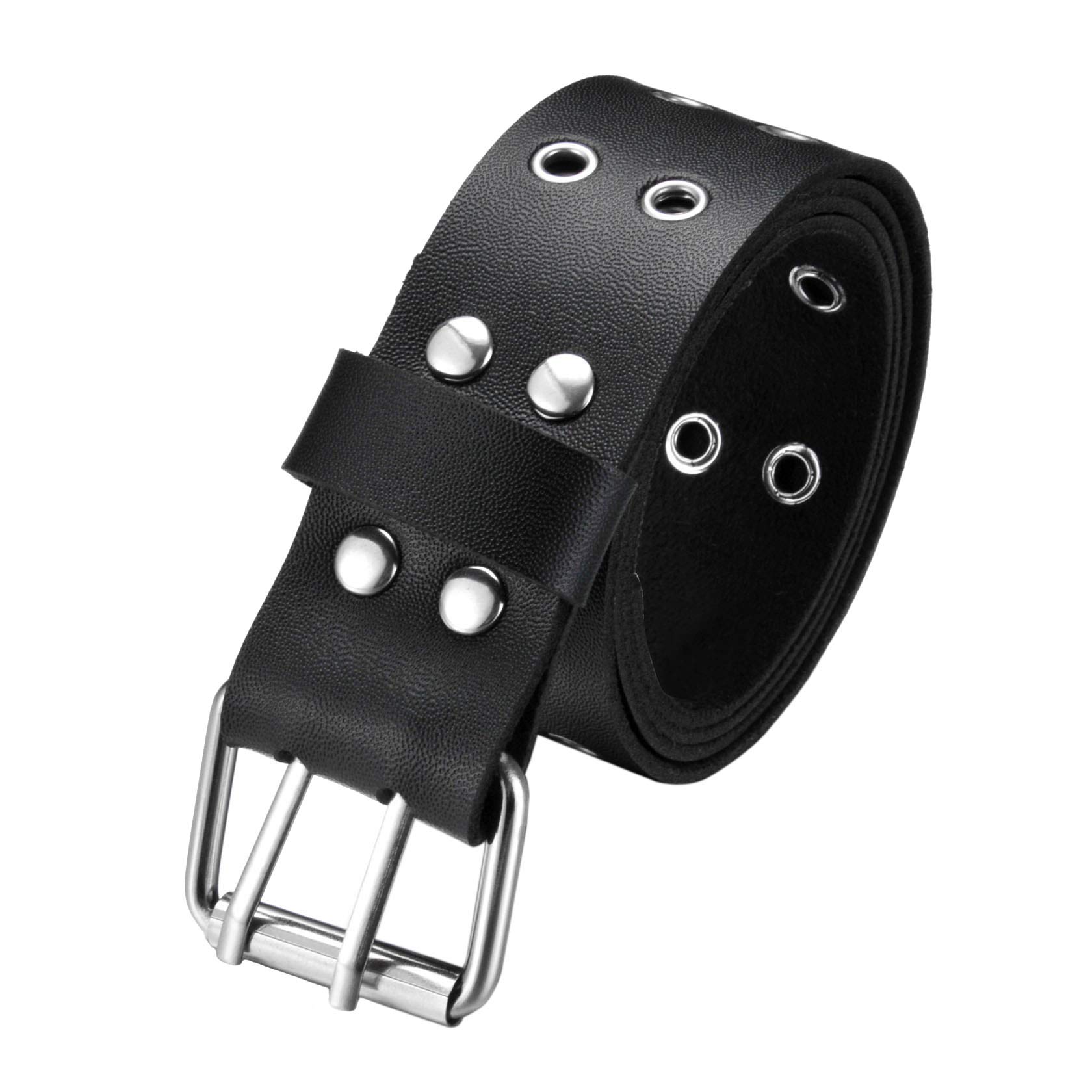 MILAKOO Double Grommet Belt PU Leather Punk Goth Belt for Women Jeans Belts
