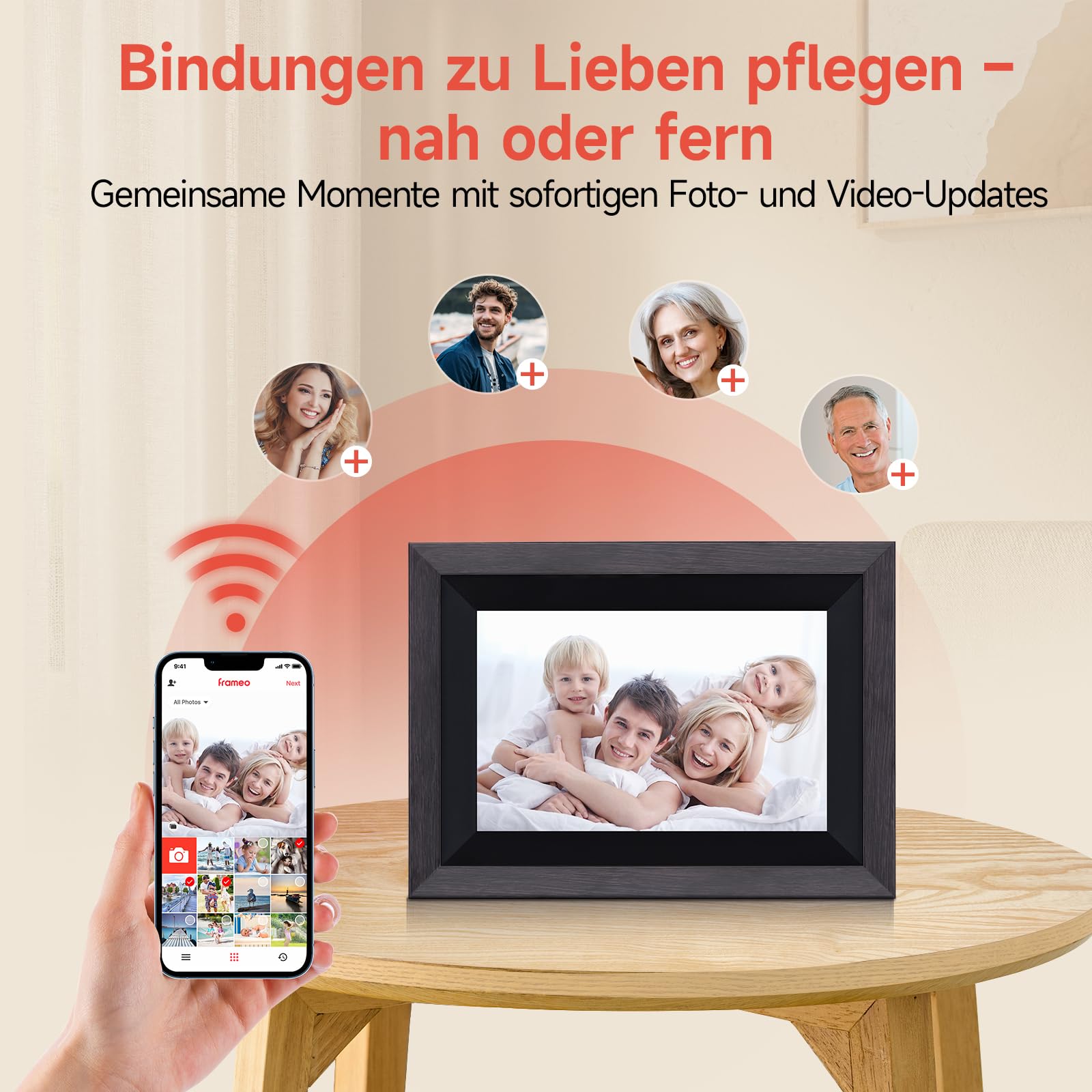 Digitaler Bilderrahmen, Rollei Smart Frame WiFi 105 10,1 Zoll Frameo WLAN Digital Photo Frame 1920x1200 Touchscreen 32GB Speicher Holz Schwarz Digitaler-Bilderrahmen-Digital-Elektronischer-Fotorahmen
