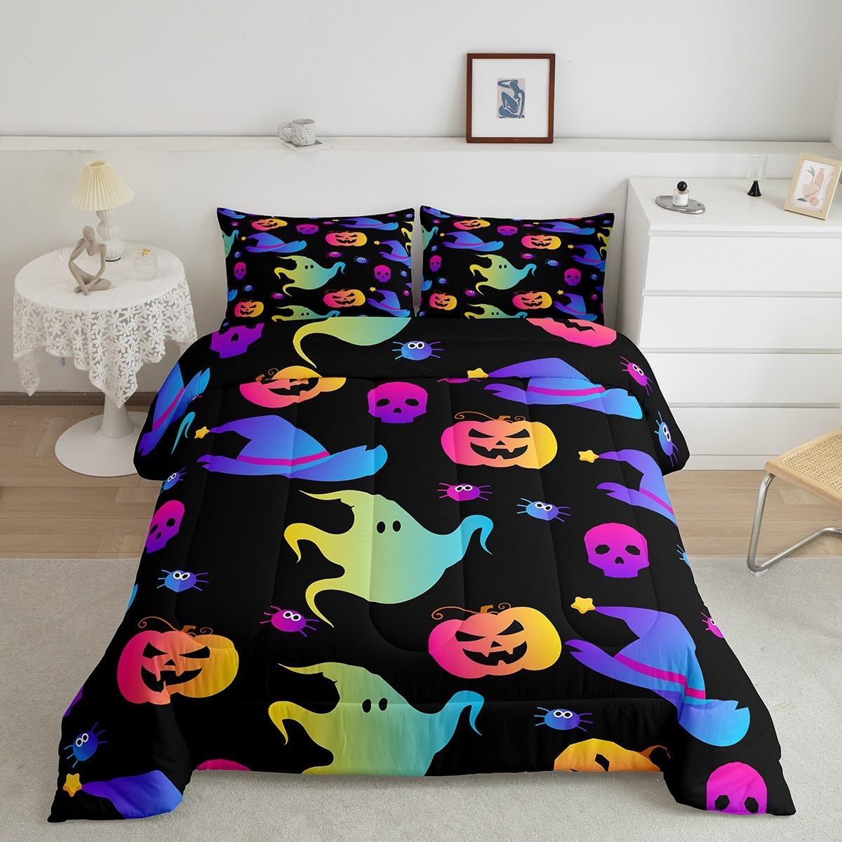 Halloween Spiders Bedding Set Queen Giant Spider Halloween Decorations,Spider Web Halloween Quilt Red Black Cobwebs Comforter Set Jungle Wildlife Duvet Insert,Vintage Gothic Spiderweb Room Decor