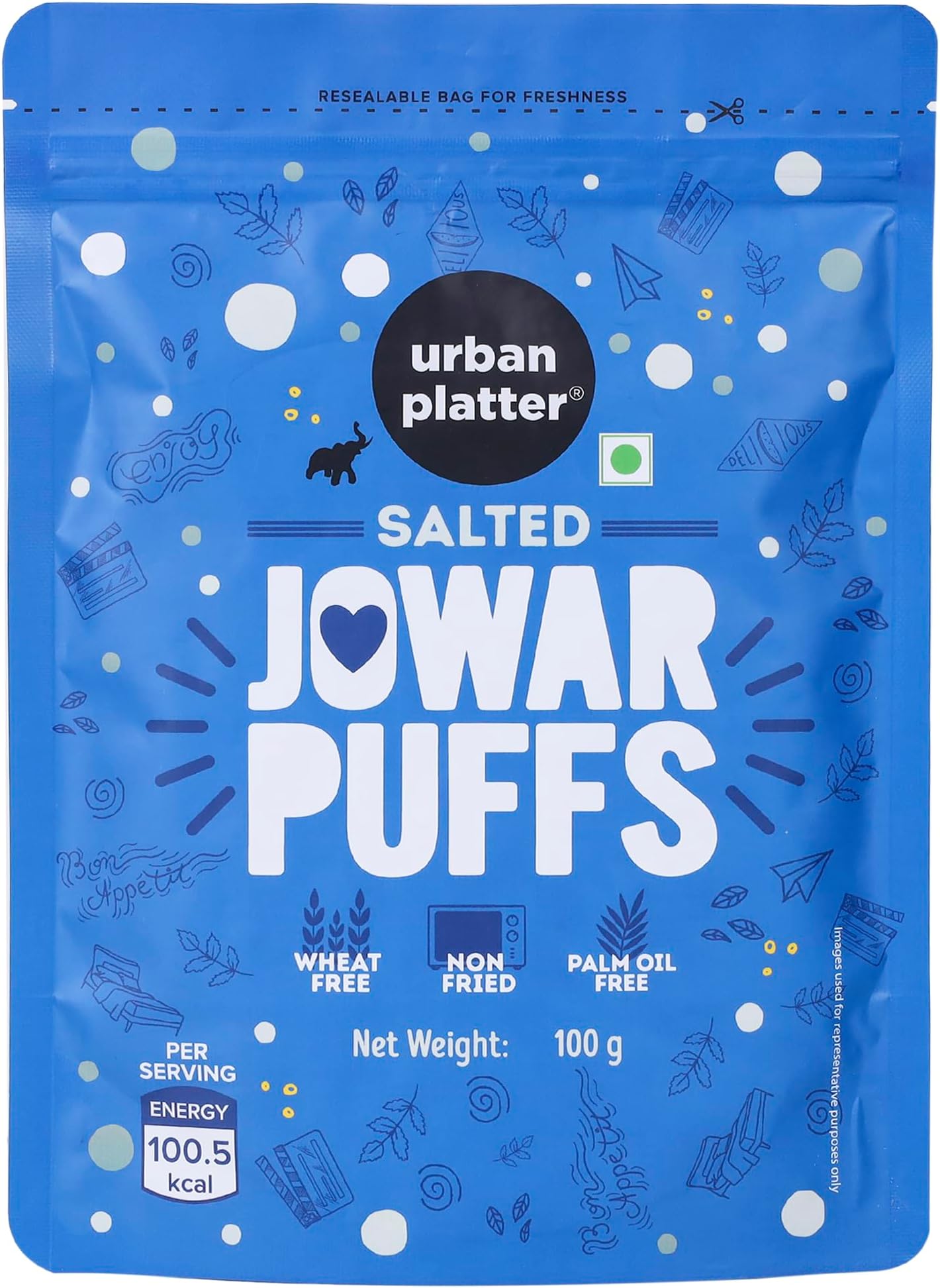 Jowar Puffs, 100g (Gluten-Free | Palm Oil-Free | Baked, Not Fried | Light & Crunchy | Sorghum Puffs)
