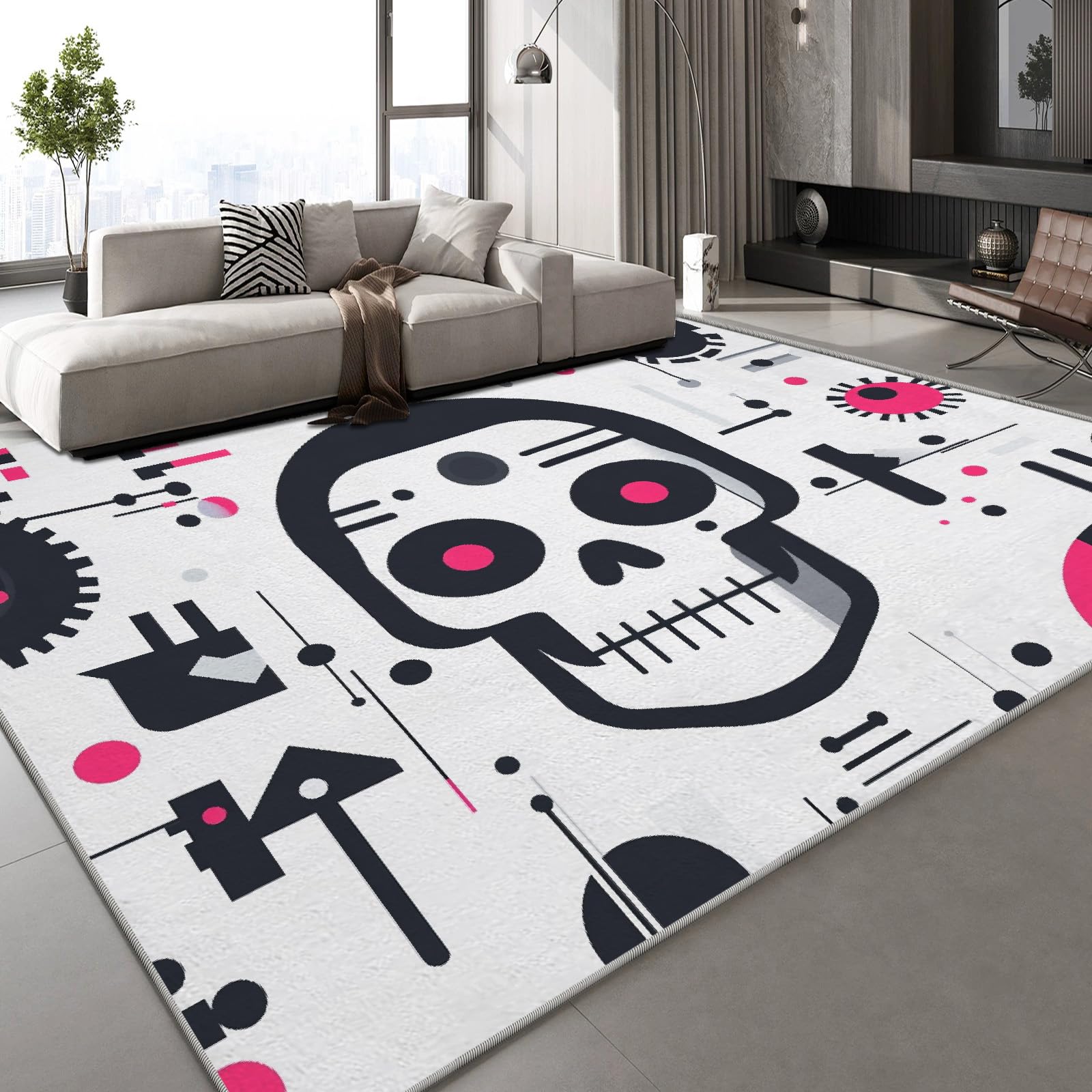 Tapis grande taille 140x200 lavable imitation cachemire à motif crâne dessin animé 3D