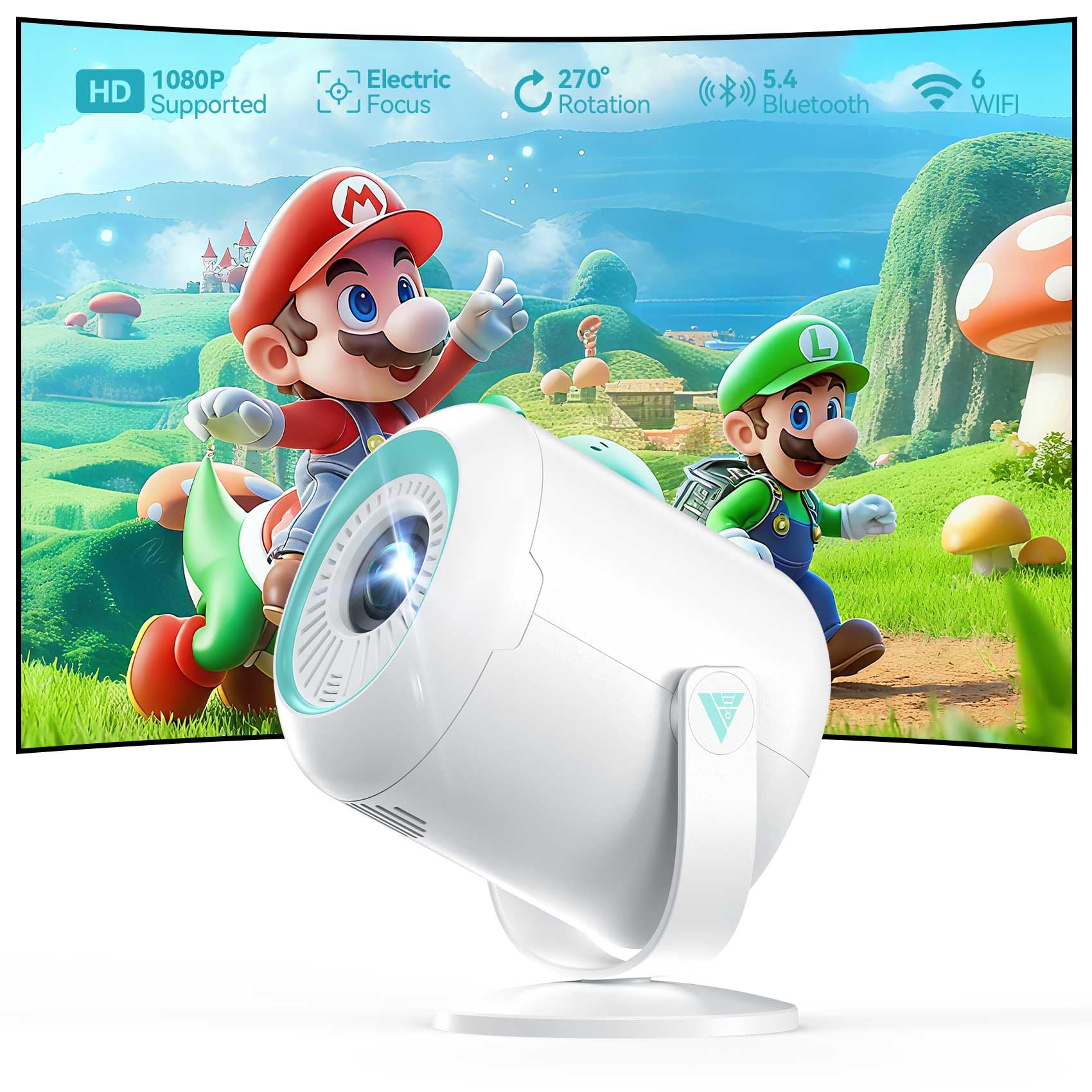 【Enfoque Eléctrico & 270° Rotable】Nasin VF211WF Mini Proyector con WiFi 6 & Bluetooth 5.4, Support 1080P 4K, Proyector Portátil Compatibile con HDMI/USB/Tipo C/TV Stick/Smartphone/Tablet/Laptop/PC/PS5 Global Recycled Standard Global Recycled Standard Global Recycled Standard