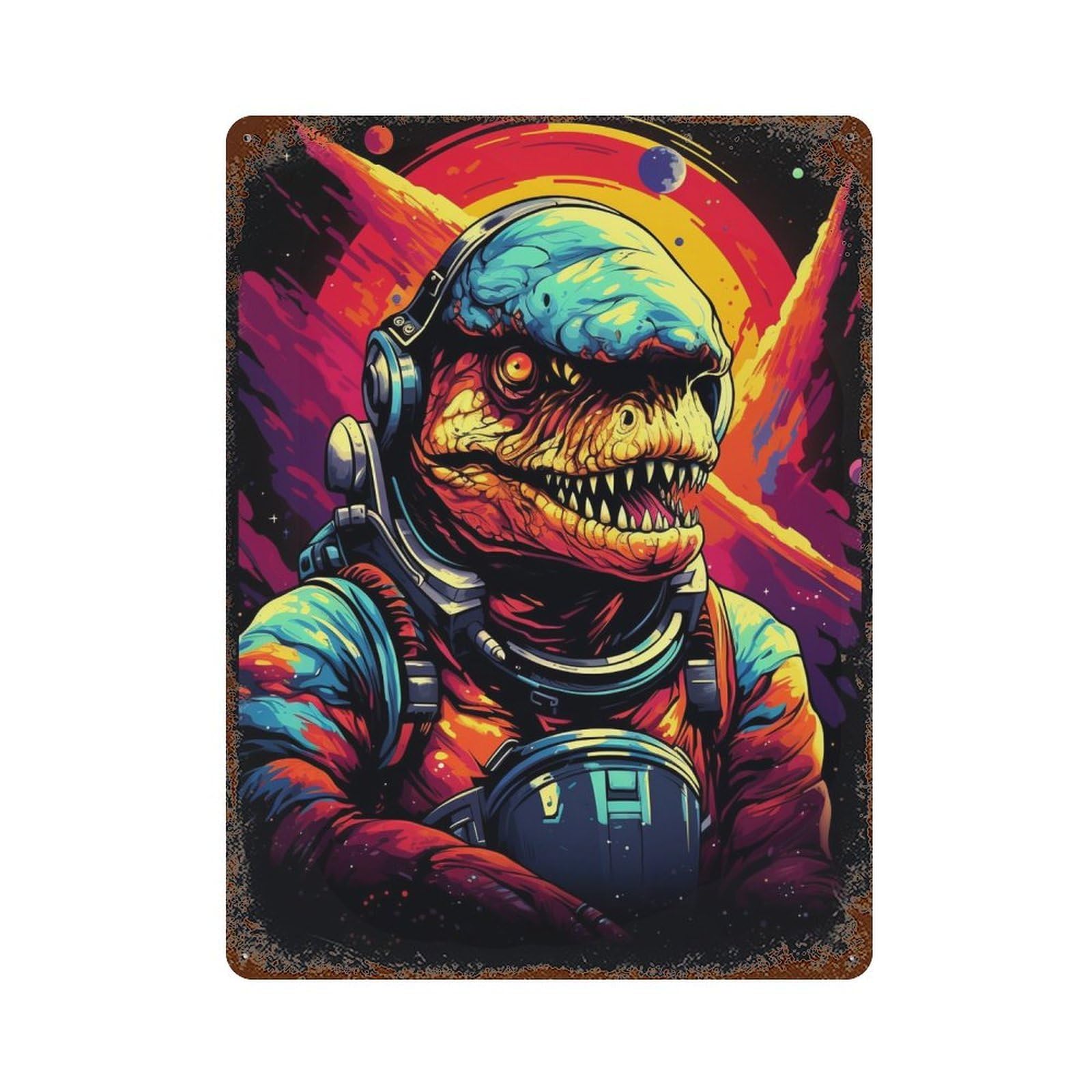 Space Dinosaur Astronaut Art Print -5 15.7"x11.8" Vintage Rust Metal Sign, Shabby Chic Decor for Cafe, Home Bar And Lounge Decor