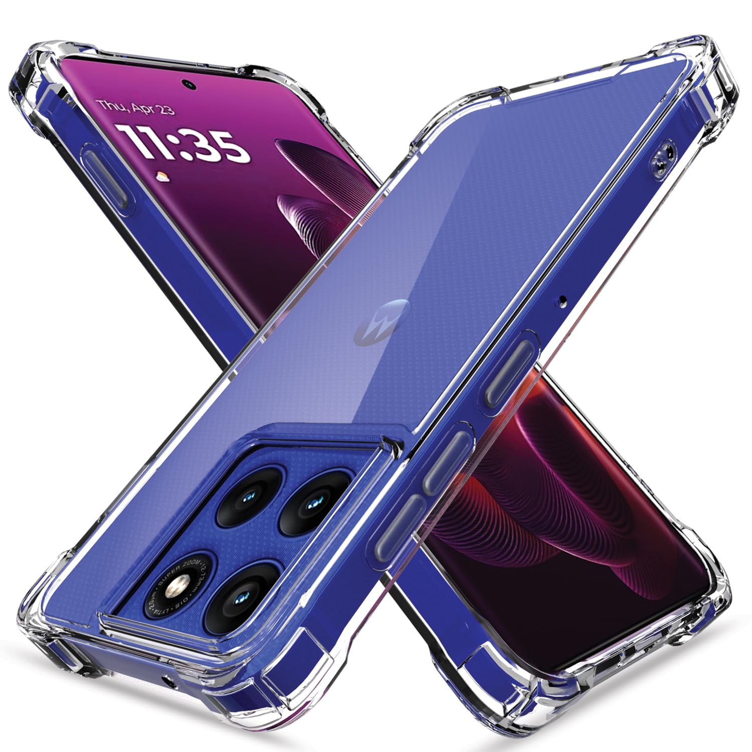Amazon Basics Back Cover for Motorola Moto Edge 60 Pro 5G PC + TPU Clear Transparent Raised Edges Shockproof Protective Phone Bumper Case(Transparent)