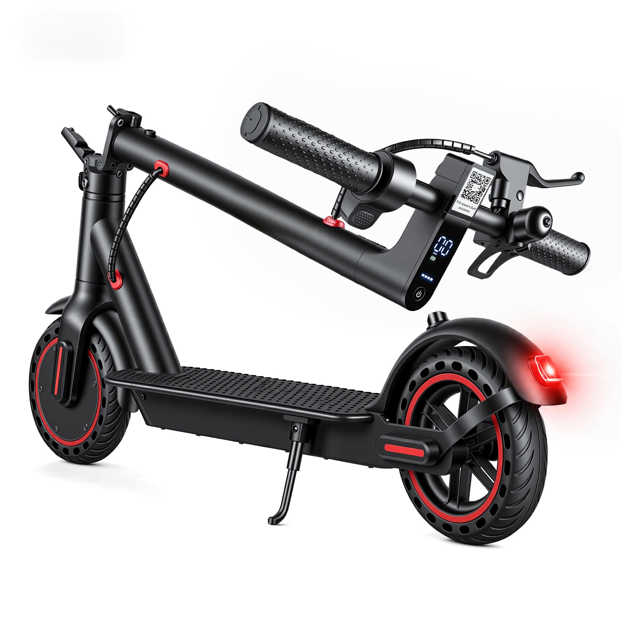 Patinete eléctrico con sistema de frenado doble, carga de hasta 264 libras, alcance de 18 millas, LED, 20 km/h, motor de 350 W, neumáticos de panal de 8,5 pulgadas, con soporte para teléfono móvil y