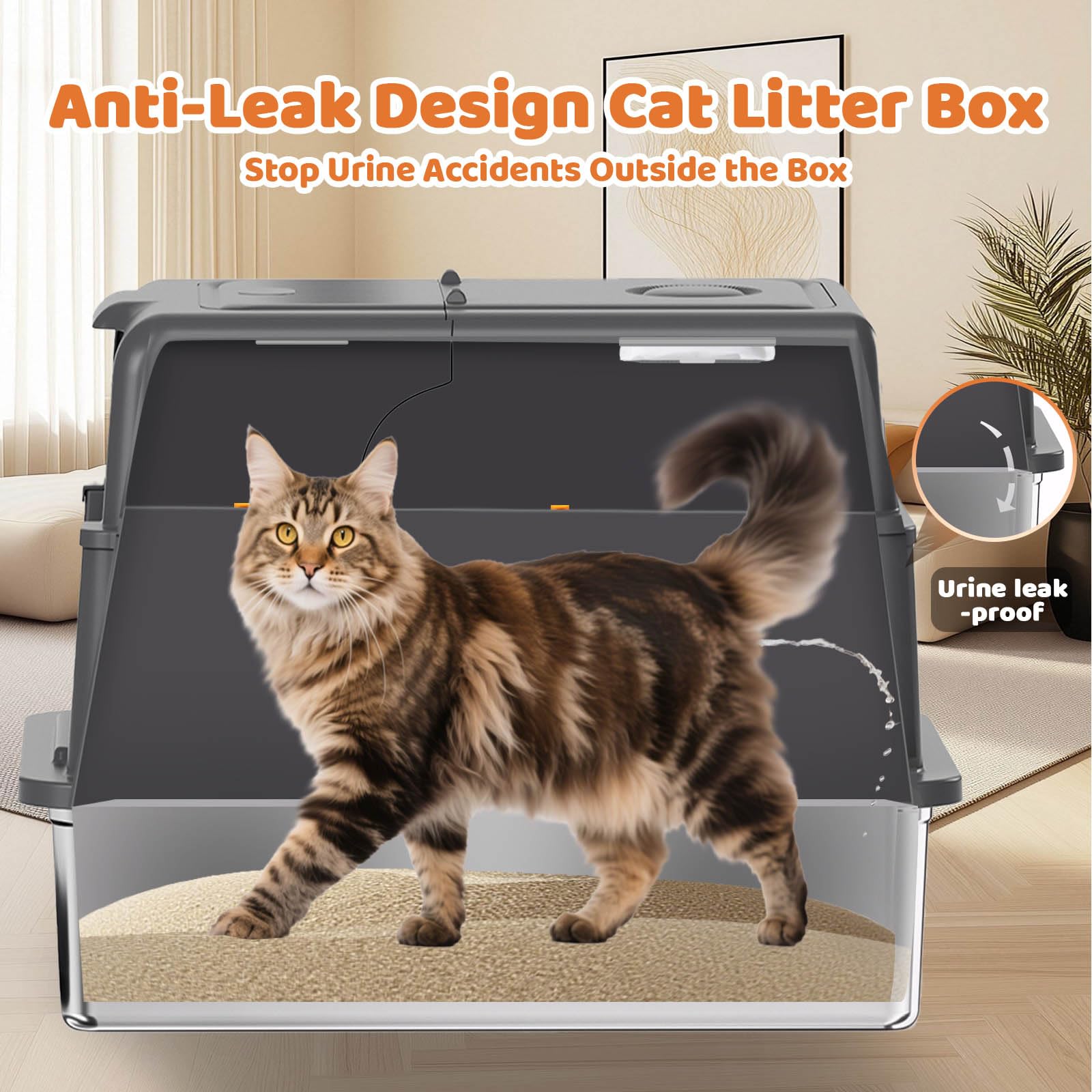 Homegroove XXXL Katzenklo Edelstahl mit Deckel, 70x50x45 Extra Großes Katzenklo mit Schaufel & Fußpedal, Geschlossenes Metall Katzenklo für Große Katzen & Mehrkatzenhaushalte, Anti-Auslauf (Grau)