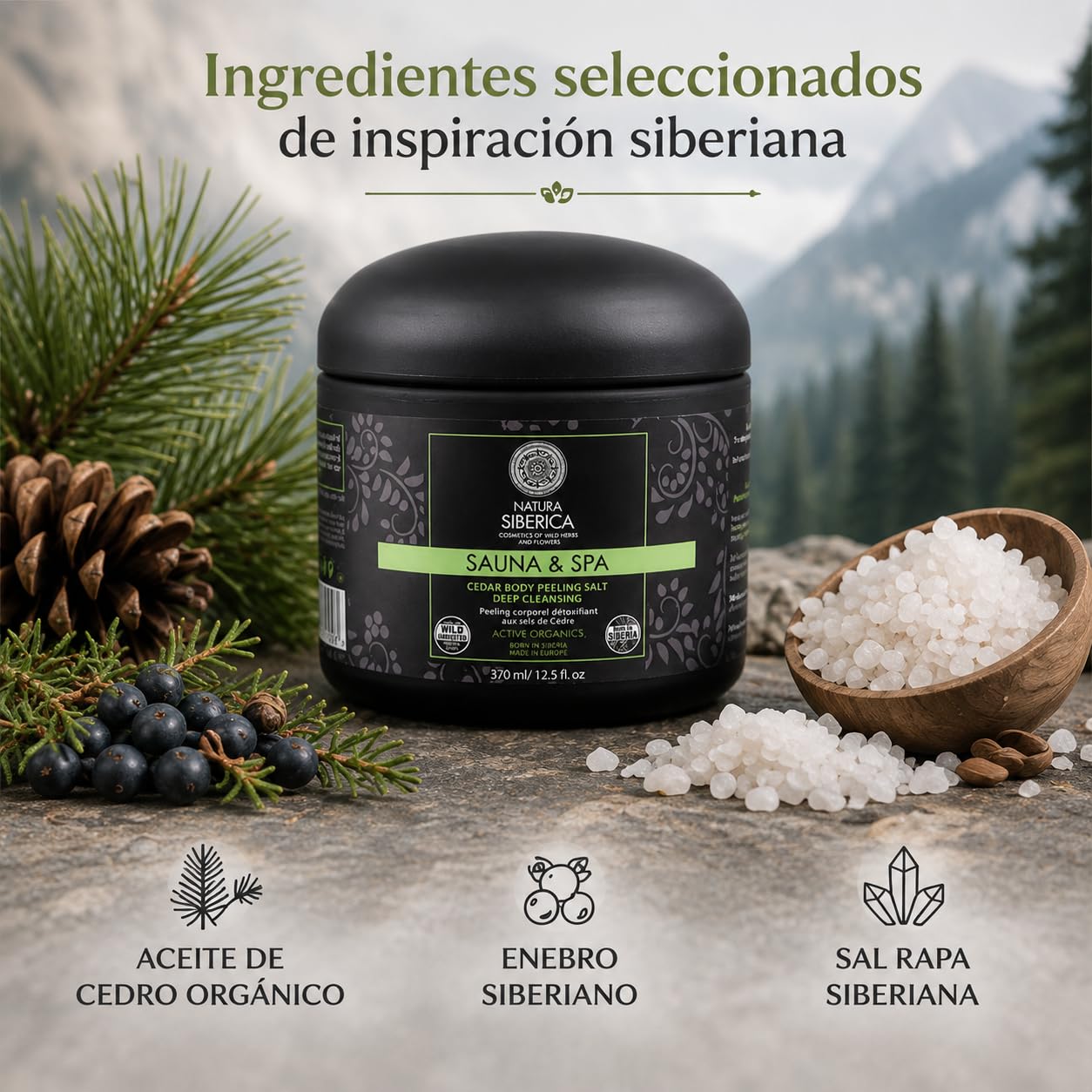 Natura Siberica Peeling z soli detoksu z ekstraktem z cedru, 1 opakowanie (1 x 370 ml)
