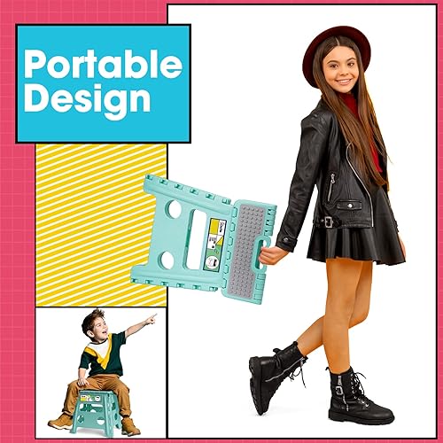 Miniatura 12 de Taburete plegable de 13 pulgadas, taburete plegable para adultos y niños, soporta hasta 300 libras, taburete antideslizante con asa, taburete