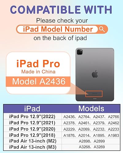 Miniatura 2 de Uppuppy Funda para Apple iPad Pro 12.9, para iPad de 12.9 pulgadas, funda para niños, lindo soporte para lápices folio, mujeres, adolescentes,