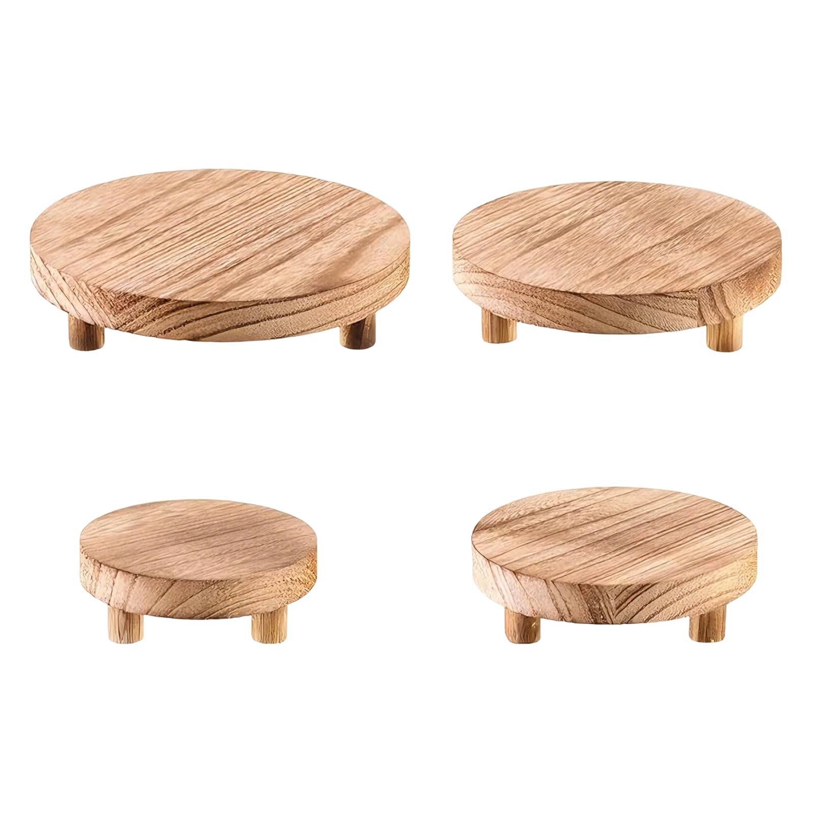 Générique Lot de 4 supports sur socle en bois, socles ronds pour décoration, rehausseurs couleur carbonisée pour plantes, style ferme rustique, hauteur 4,6 cm pour la décoration de la maison