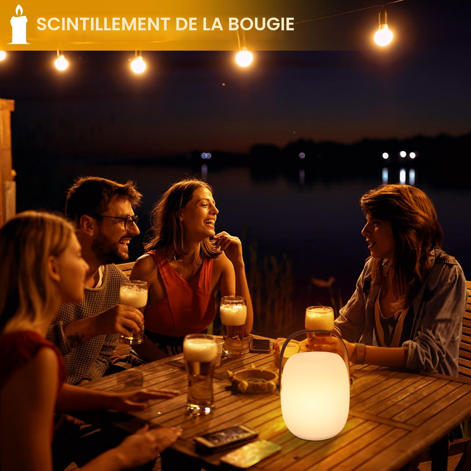 ZWOOS Lampe de Table Sans Fil Rechargeable, Portable LED RVB, pour Exterieur et Interieur avec Mode Scintillement de Bougie, Étanche IP54, avec Télécommande (Lampe)