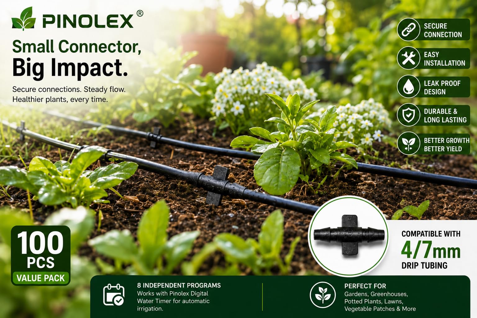 Pinolex Drip Irrigation Kit - 100 Connectors -7 Pinolex Drip Irrigation Kit - 100 Connectors -7
