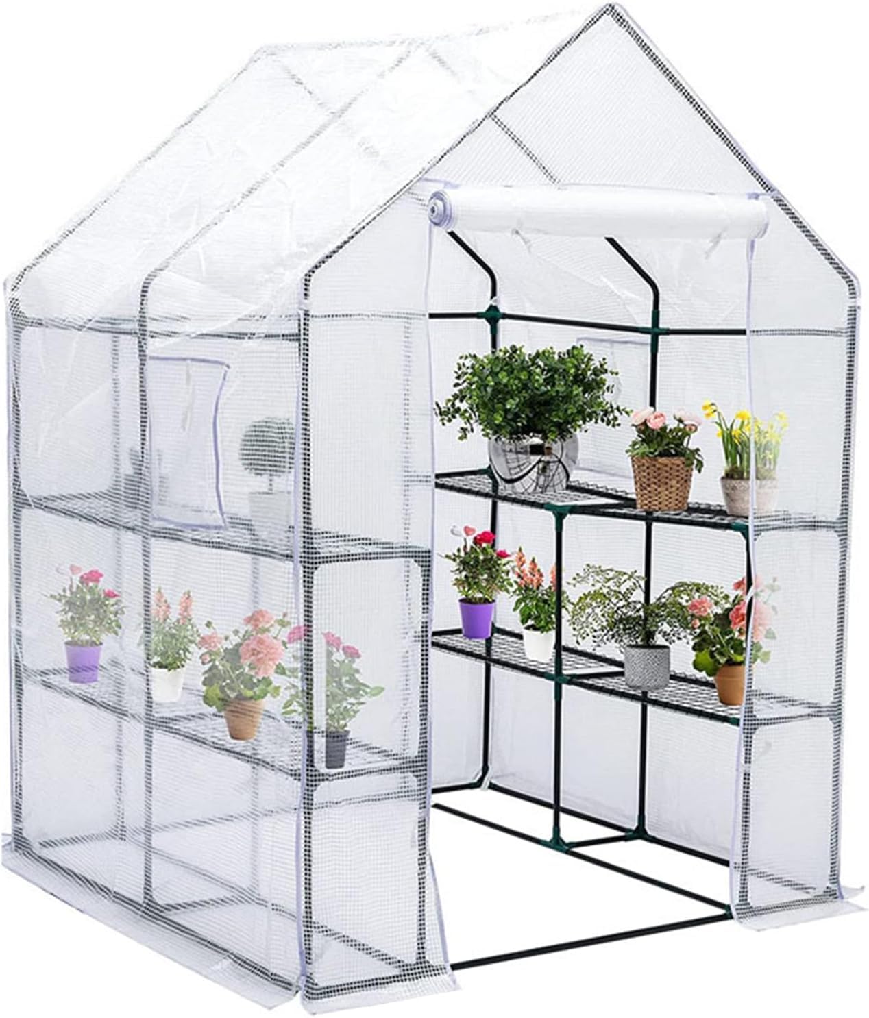 Cubierta de repuesto para invernadero de polietileno, 143 x 143 x 195 cm, impermeable, resistente a los rayos UV, cubierta transparente para refugio de plantas con puerta enrollable con cremallera