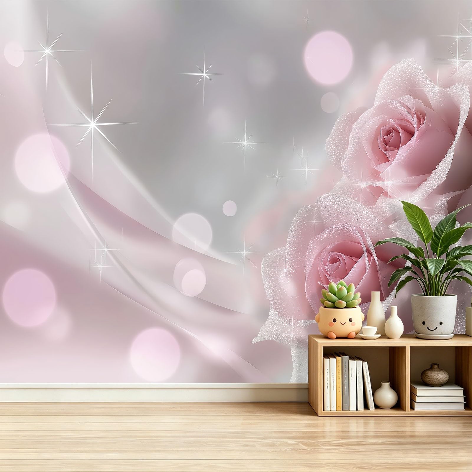 Papier peint panoramique fleurs de roses pour une chambre parentale cosy