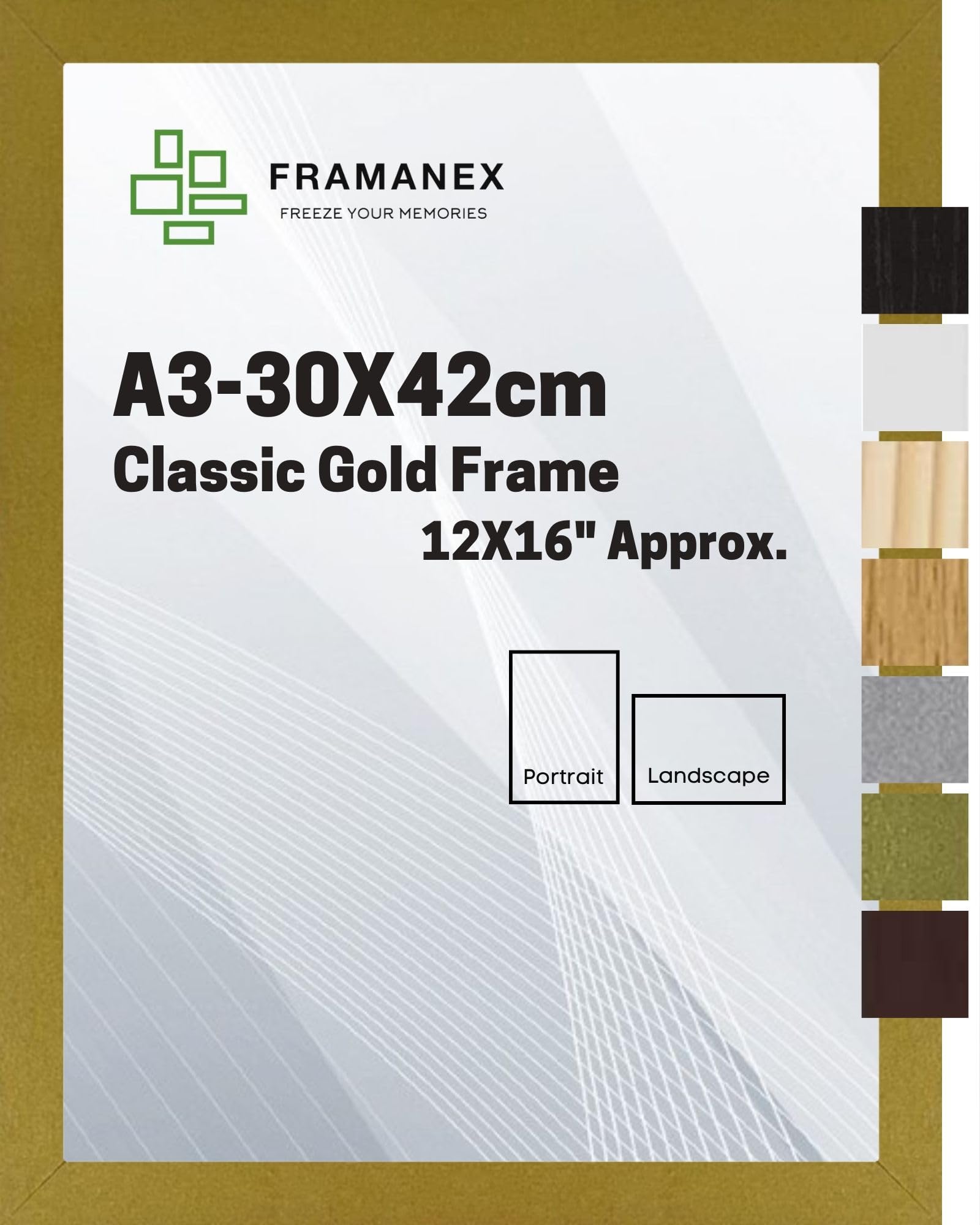 FRAMANEX Modern Dome Shape Frames | Gold Colour A3 Picture Photo Poster Frames | A3 Rectangle Picture Frame | Beautify Your Walls with SD Mold Wood Finish Photo Frame โ image 1