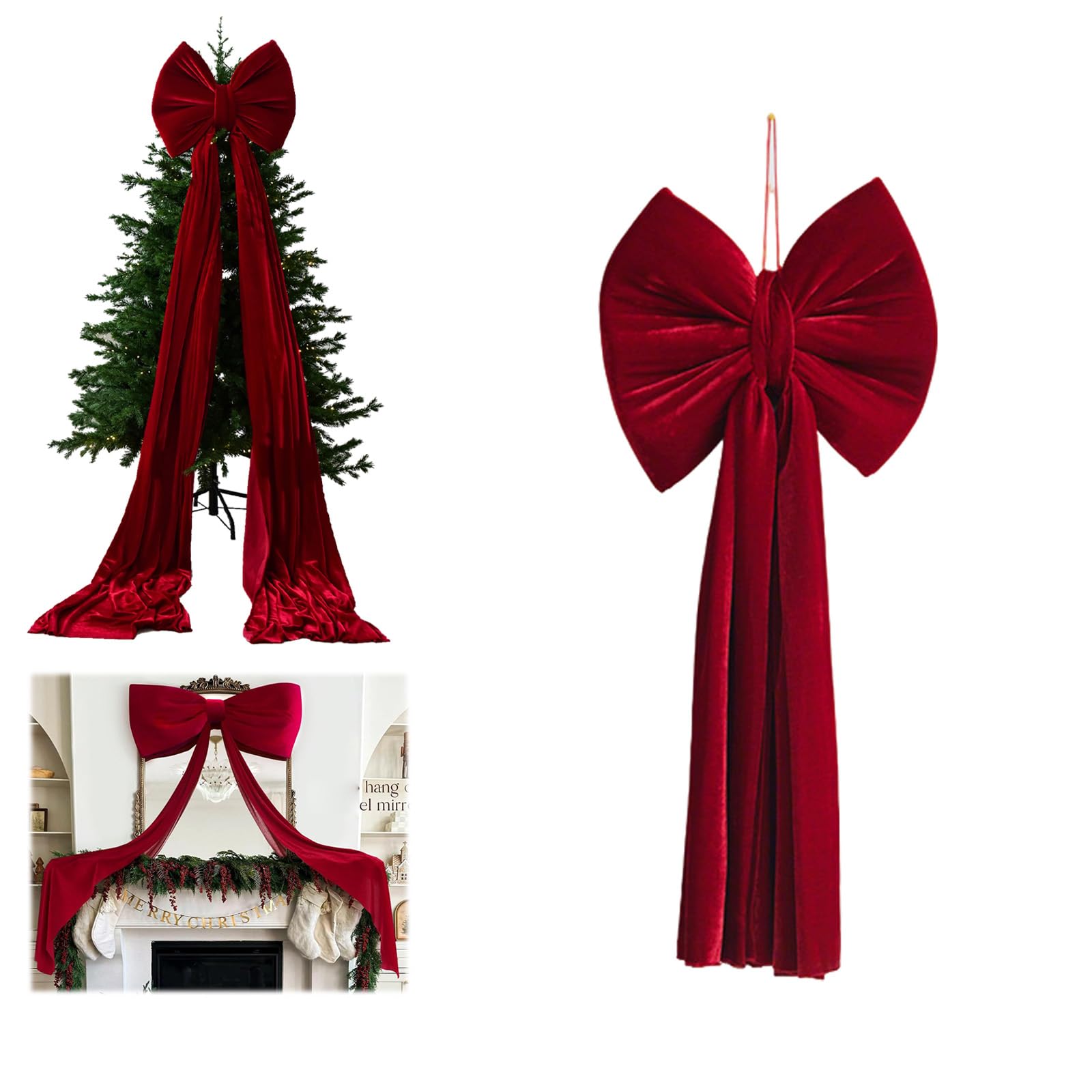 Huge Red Christmas Bow, Large Velvet Bowknot Christmas Tree Topper, Xmas Indoor Decoration for Window, Mantle, Wreaths, Door (small)