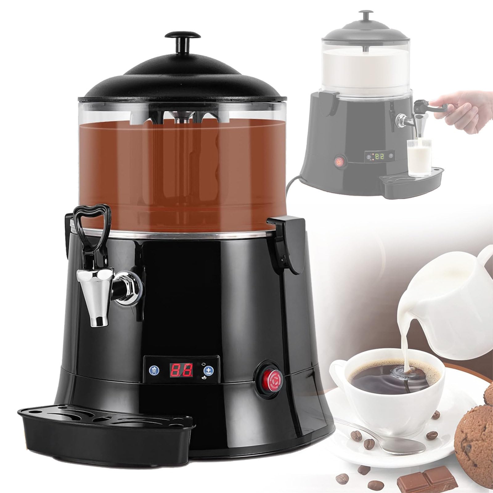 Eastnmythet Chocolate Fountain Machine 5L/10L Commercial Hot Chocolate Melting Machine, 400W Chocolate Dispenser Warmer for Heating Chocolate Coffee Milktea Juice, 30-90?,220V 5L