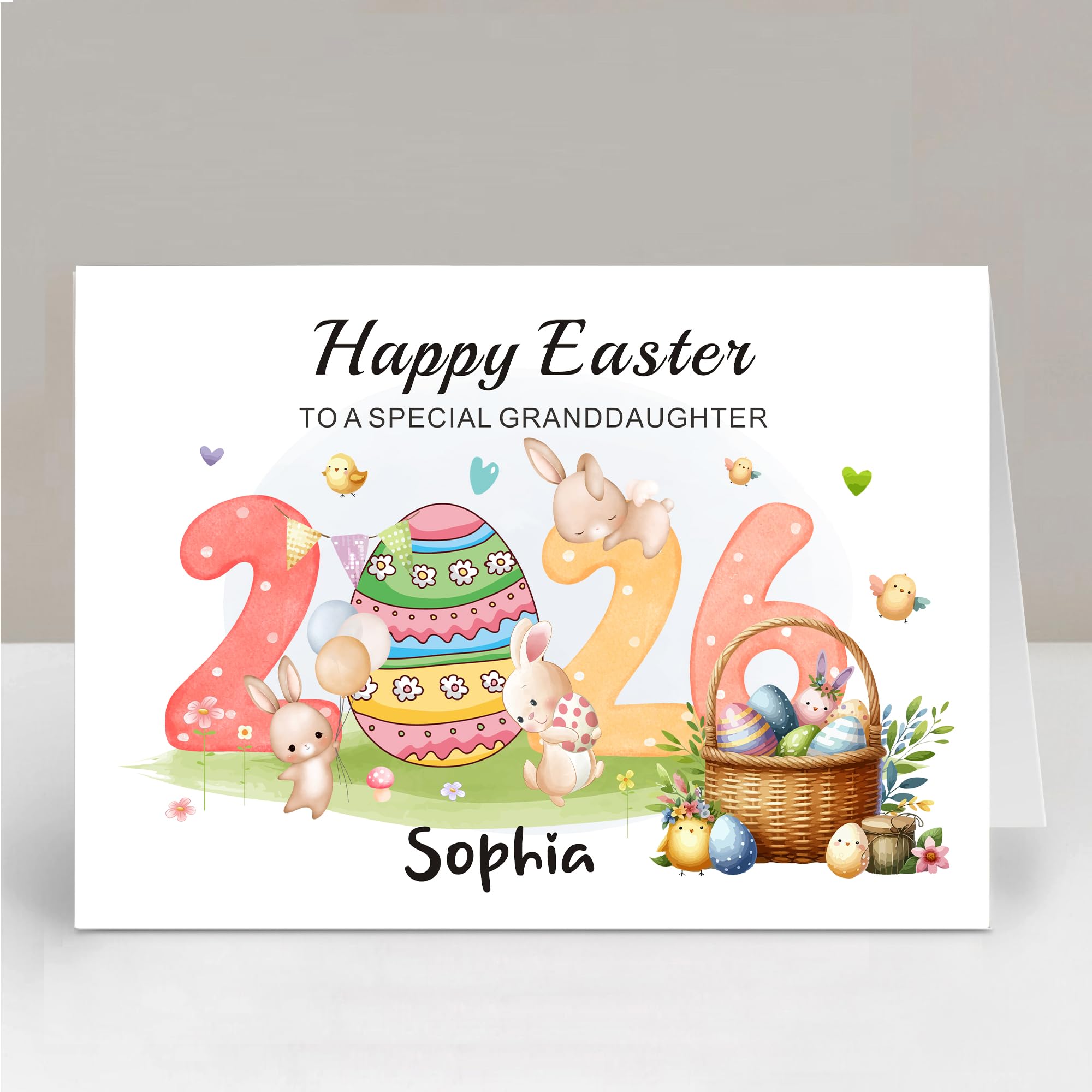 Personalised Easter Cards Easter Gifts for Kids Eggs Bunny Card for Daughter Granddaughter Grandson Son from Mum Dad Nanny Grandad(Design 1)