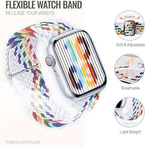 Miniatura 4 de LUAVFA Paquete de 2 correas trenzadas Solo Loop para Apple Watch, compatibles con las series 8, 7, 6, 5, 4, 3, 2, 1, SE, Ultra, elásticas, elegantes