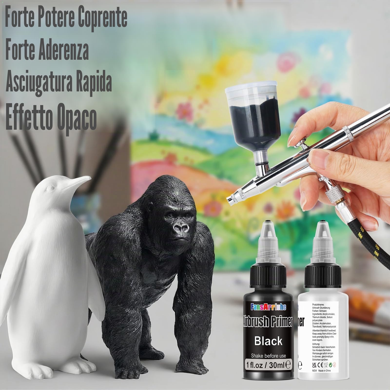 FansArriche Colori per Aerografo, 48 Colori x 30 ml con 4 Diluente