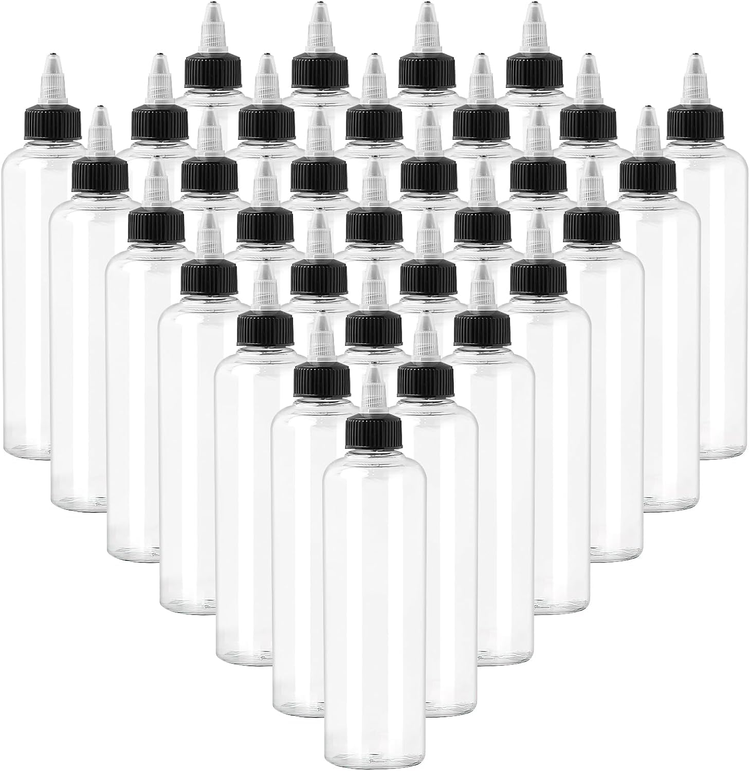 MSYU 25 Pack 250ml Plastic Squeeze Boston Dispensing Bottles with Black Twist Cap for Oils, Liquids, Inks, Crafts, Kitchen, Household