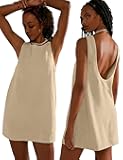 VIUTIL Womens Summer Linen Mini Dress Boat Neck Low Back Sleeveless Tank Dresses with Pockets 2026 Vacation Outfits