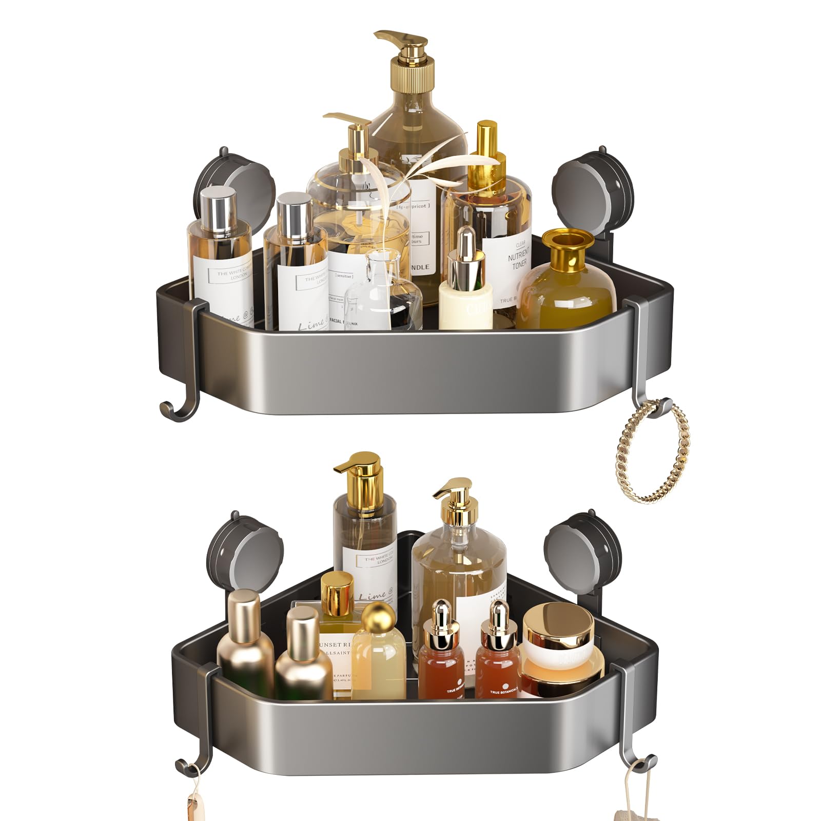 MIKEE 1 Pc Strong Suction Cup Corner Shower Caddy - No Drill Wall Mounted Bathroom Shelf Organizer
