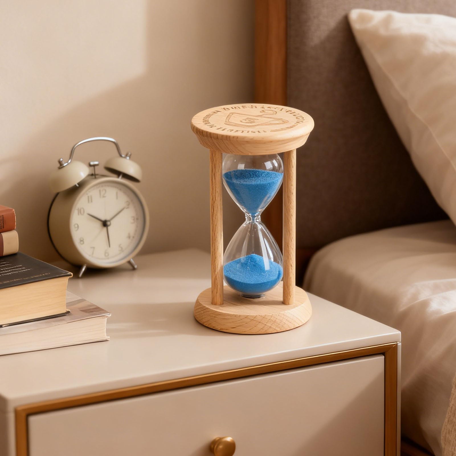 Generic 5-Minuten-Sanduhr aus Holz, Sanduhr Zum Kochen, Backen, Meditation, Büro, Klassenzimmer, mit Stabilem Buchenholzrahmen und Geräuschlosem Betrieb, Dekorativer Tisch-Timer (Blue)