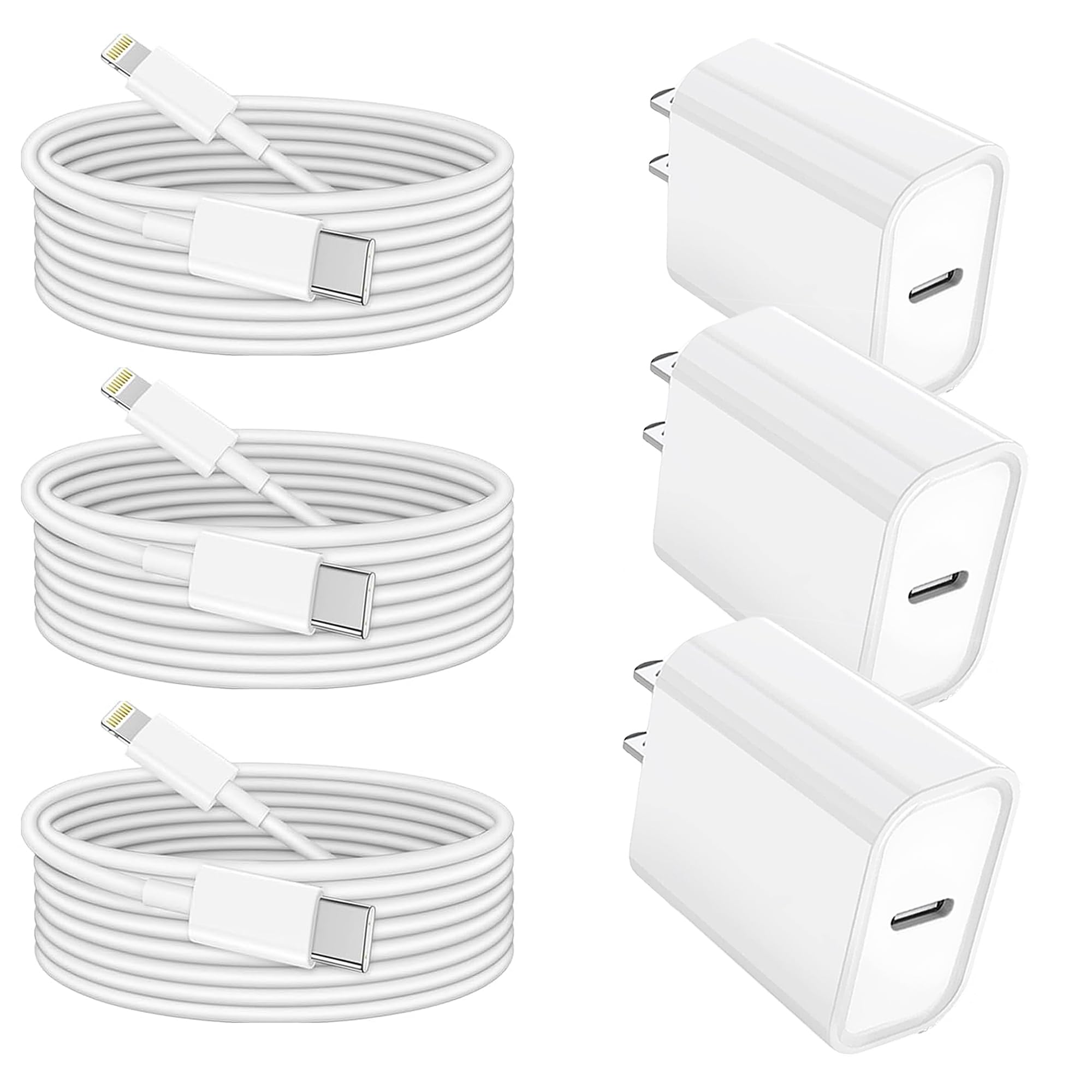 3Pack iPhone Fast Charger, 6FT Fast Charger i Phone【Apple MFi Certified】 PD USB C Wall Fast Charge Adapter with 6Foot Type C to Lightning Cable Fast Charging for iPhone 14/13/12/11/Pro Max/XR/XS/X/SE
