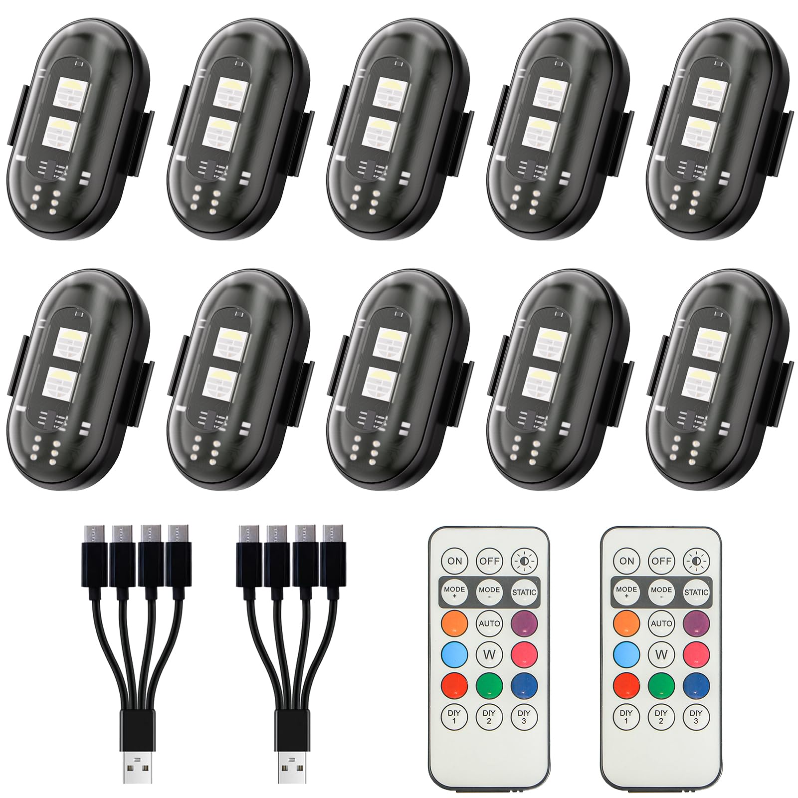 10Pcs Wireless LED Strobe Lights for car with Remote Control, 8 Colors USB Charge high Brightness Wireless led Light IP65 Waterproof Anti-Collision for Car Drone Truck Motorcycle Aircraft Bike