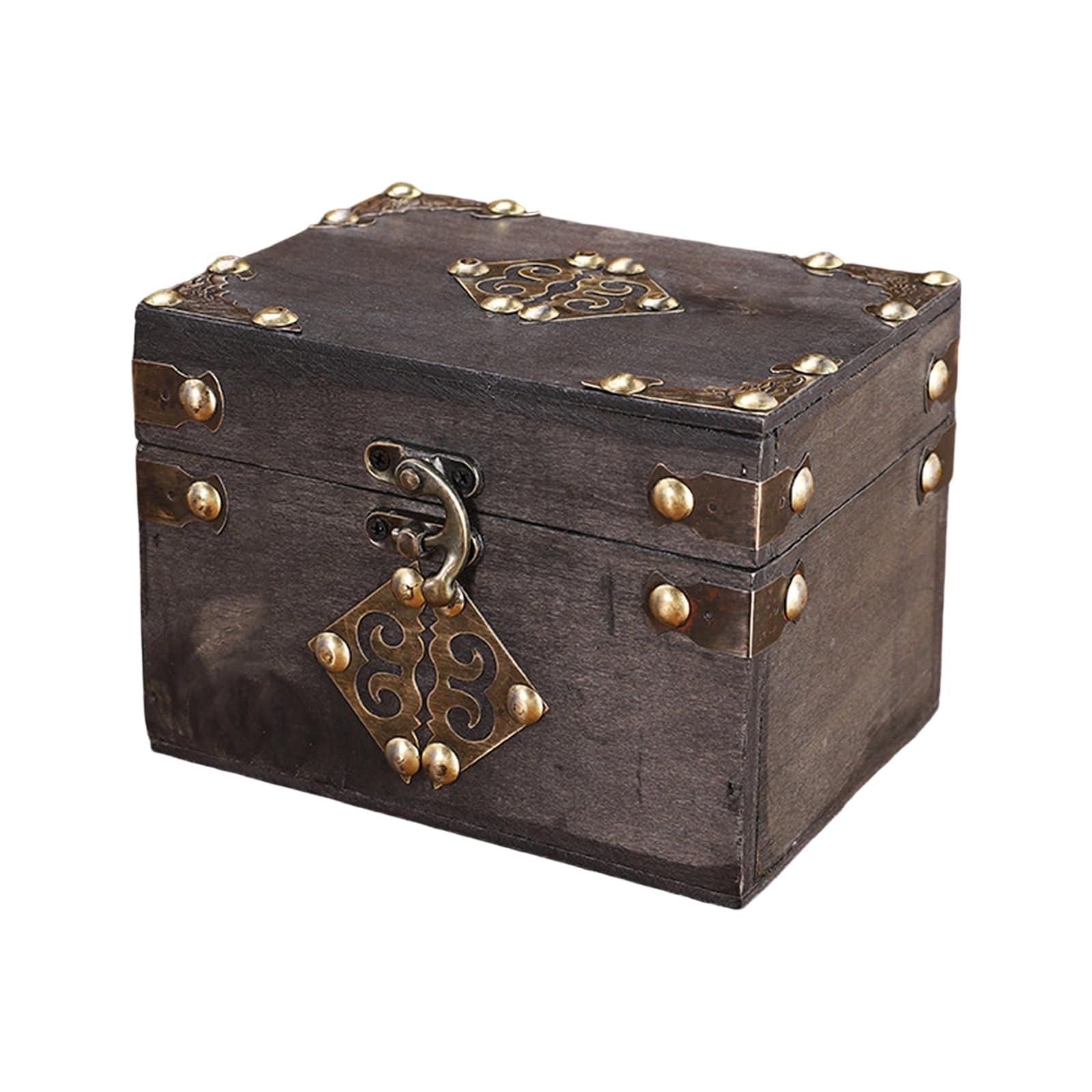 Kaeltsyn Retro World Wooden Keepsakes Chest with Secure Locking Traditional Jewelry Organizers for Valuables and Collectibles Rural Trinket Box Small Chest