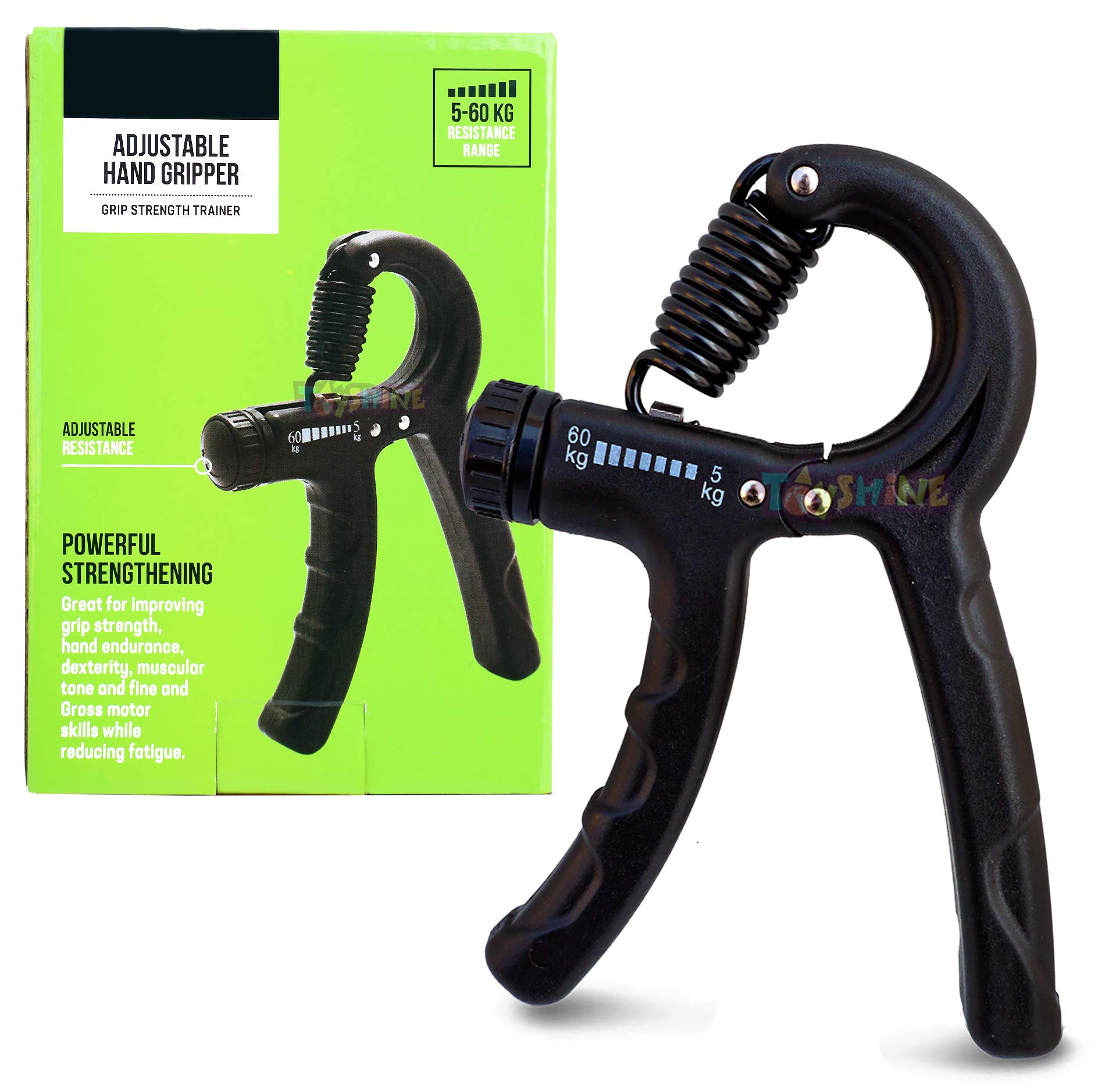 Toyshine Adjustable (Black) Hand Grip for Forearm, Finger Exercise and Improving Strength & Training (Resistance Range 5-60 KG) (SSTP)