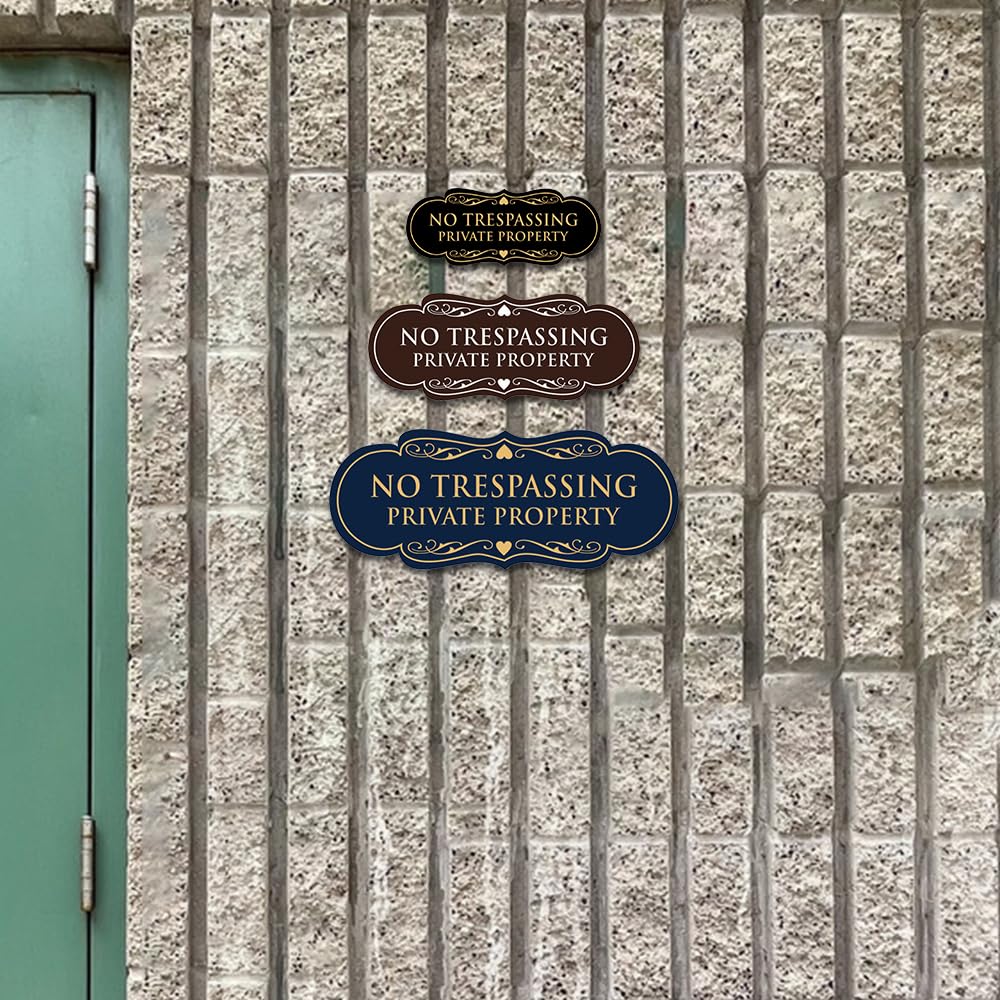 Signs ByLITA Lot de 10 panneaux muraux ou de porte « No Trespassing Private Property » | Matériau durable et installation facile | Panneau de sécurité pour propriété (noir/argent)