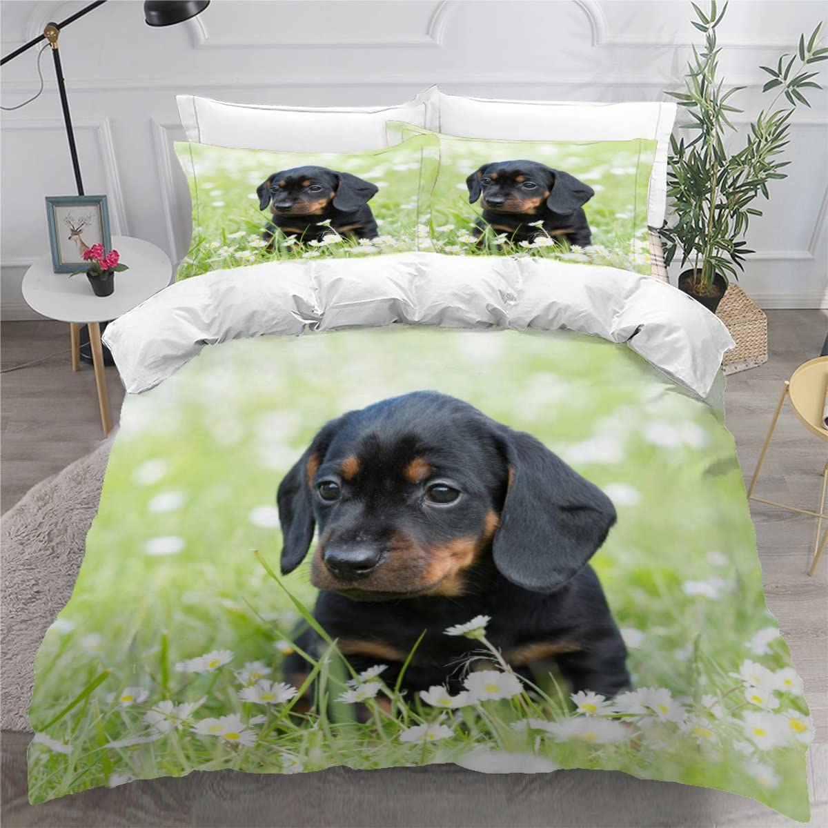 Super King Size Duvet Cover Set Pretty dachshund puppy pet Bedding Set Double Bed Ultra Soft Hypoallergenic Comfortable Polyester Duvet Cover Protector Luxury Bedding — image 1