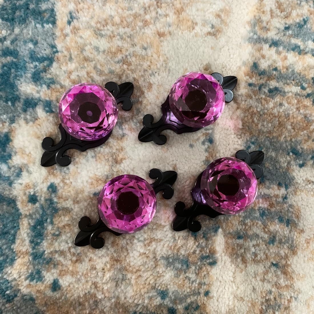 Crystal Glass Cabinet Knobs, Elegant Diamond Drawer Knobs with Plate, Dresser Pull Handles for Kitchen/Cupboard/Wardrobe/Cabinet (4, Pink-Backplate)